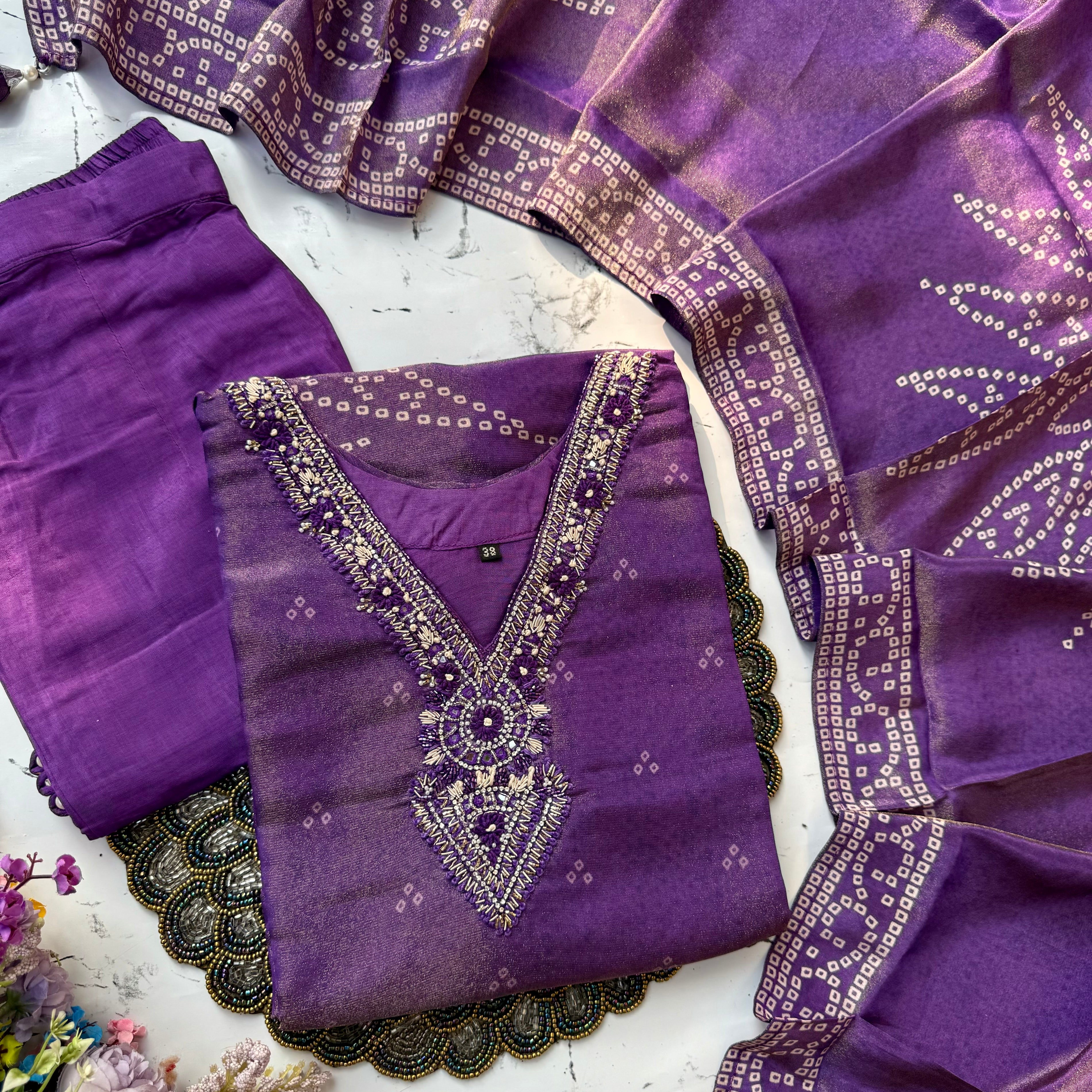 "Niharika" Beautiful printed Tissue silk kurti bottom with dupatta set