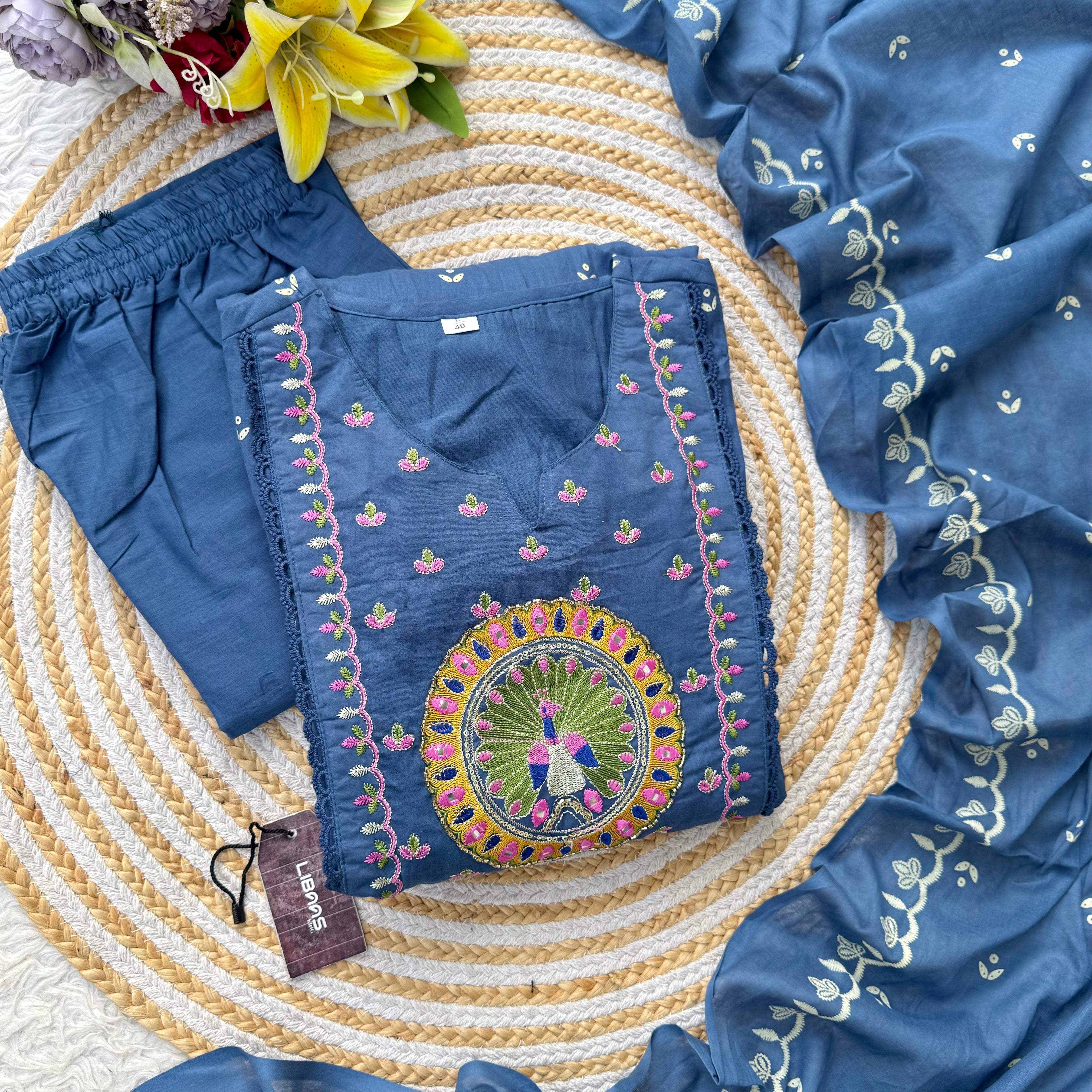 “SHYLA" Premium Mul cotton embroidered work Anarkali suit