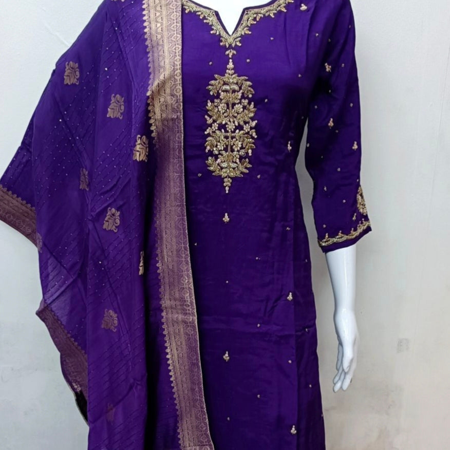 “ARVIN” Premium Heavy handwork dola silk kurti set