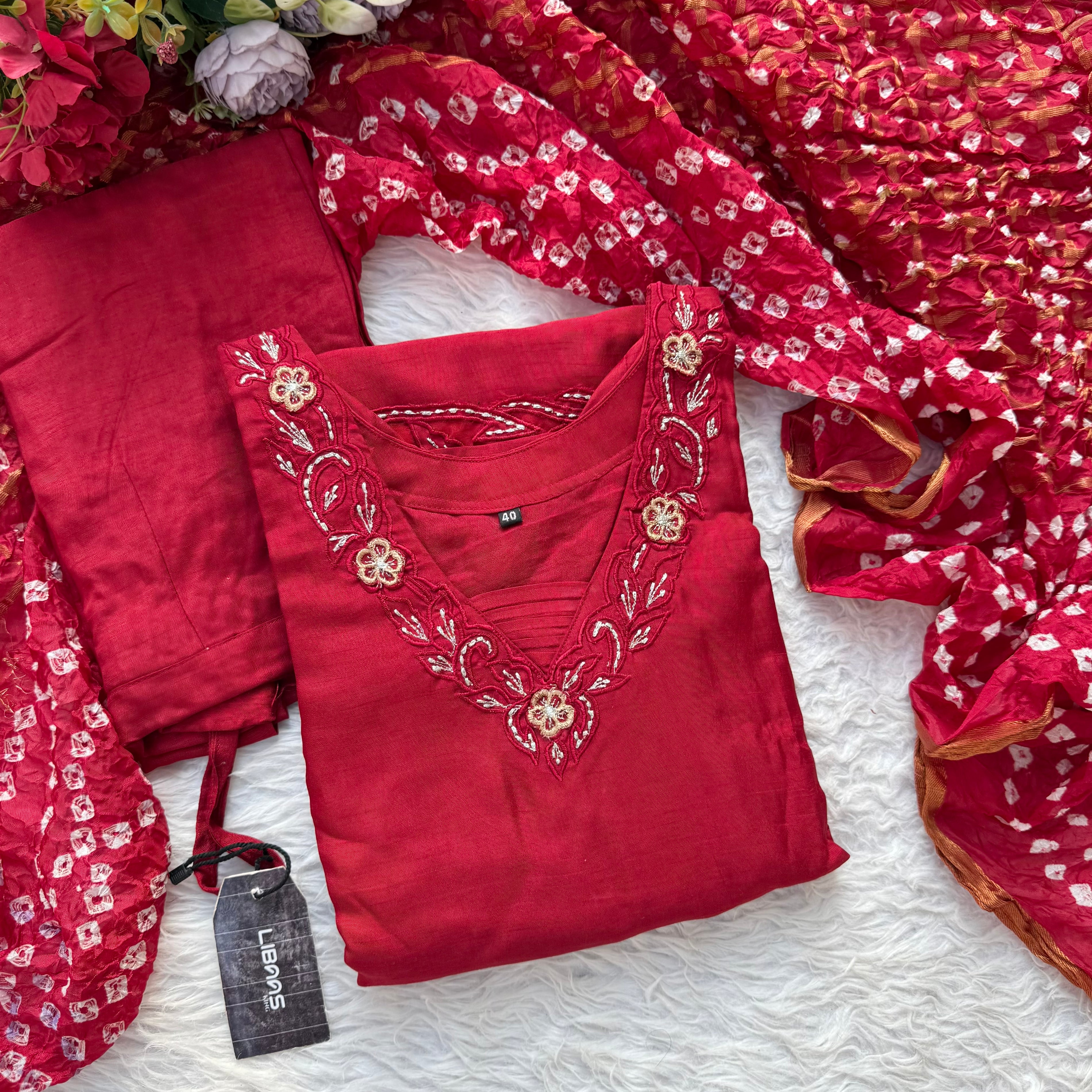“ROWAN” Premium dola silk daman work maroon suit set
