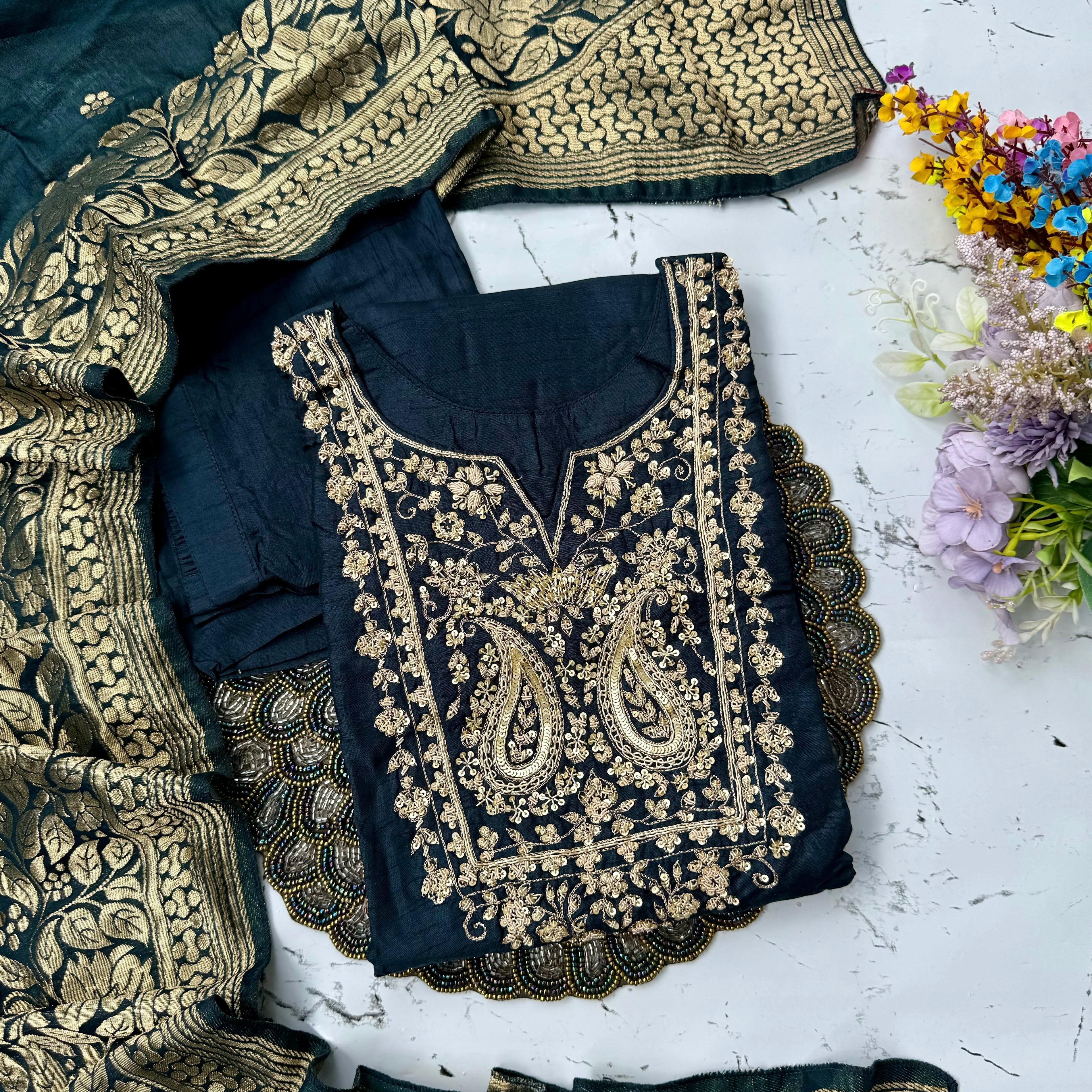 “Fiza” Indian wear dola silk kurti bottom dupatta set