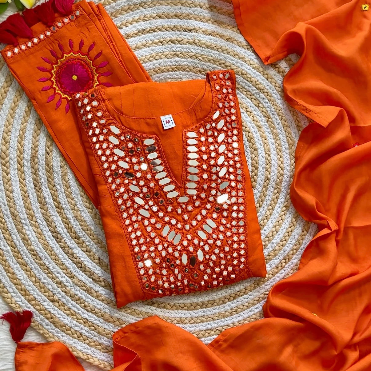 “JASMINE” Premium Mul Chanderi mirror work anarkali suit set
