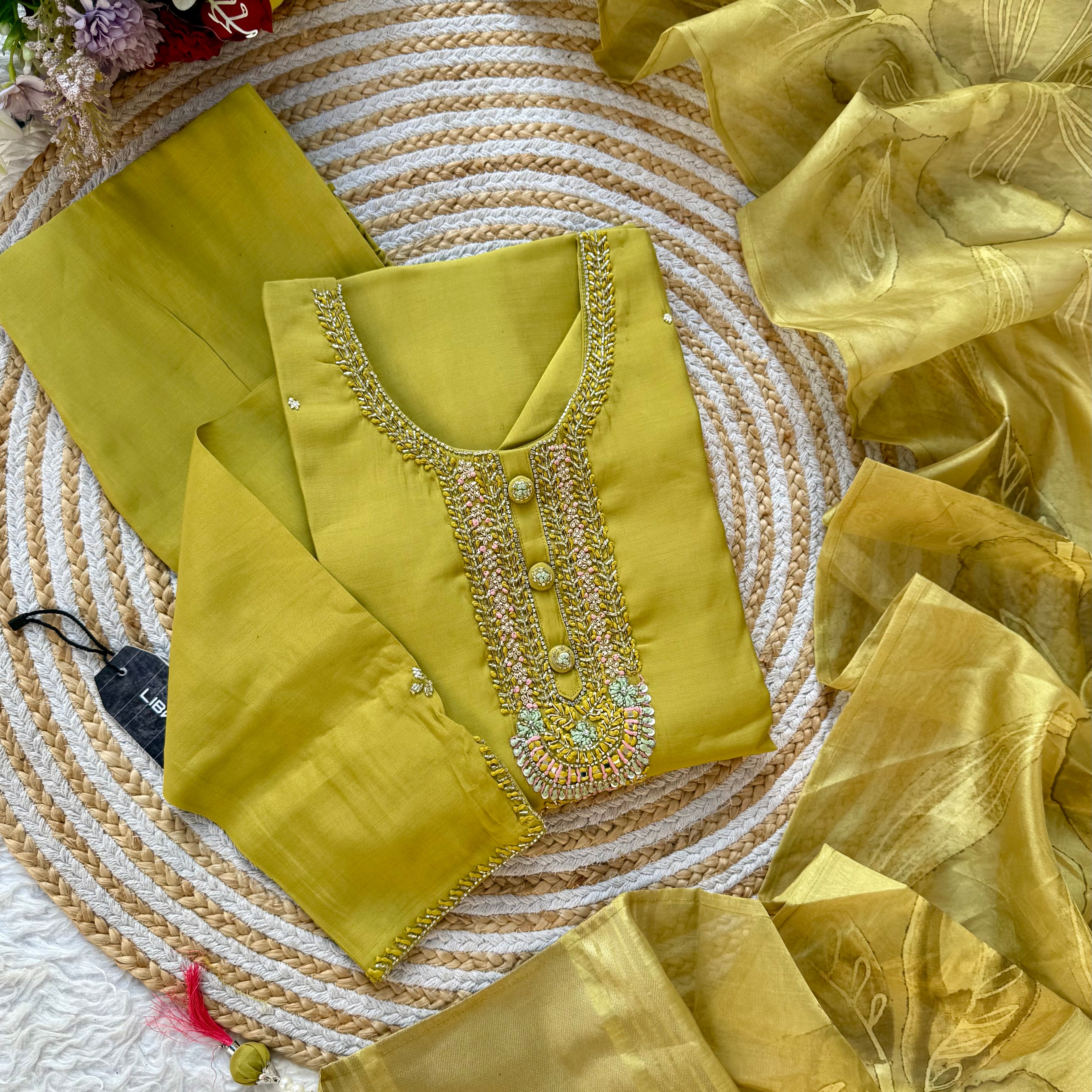 “NADIA” Premium roman silk handcrafted kurti set