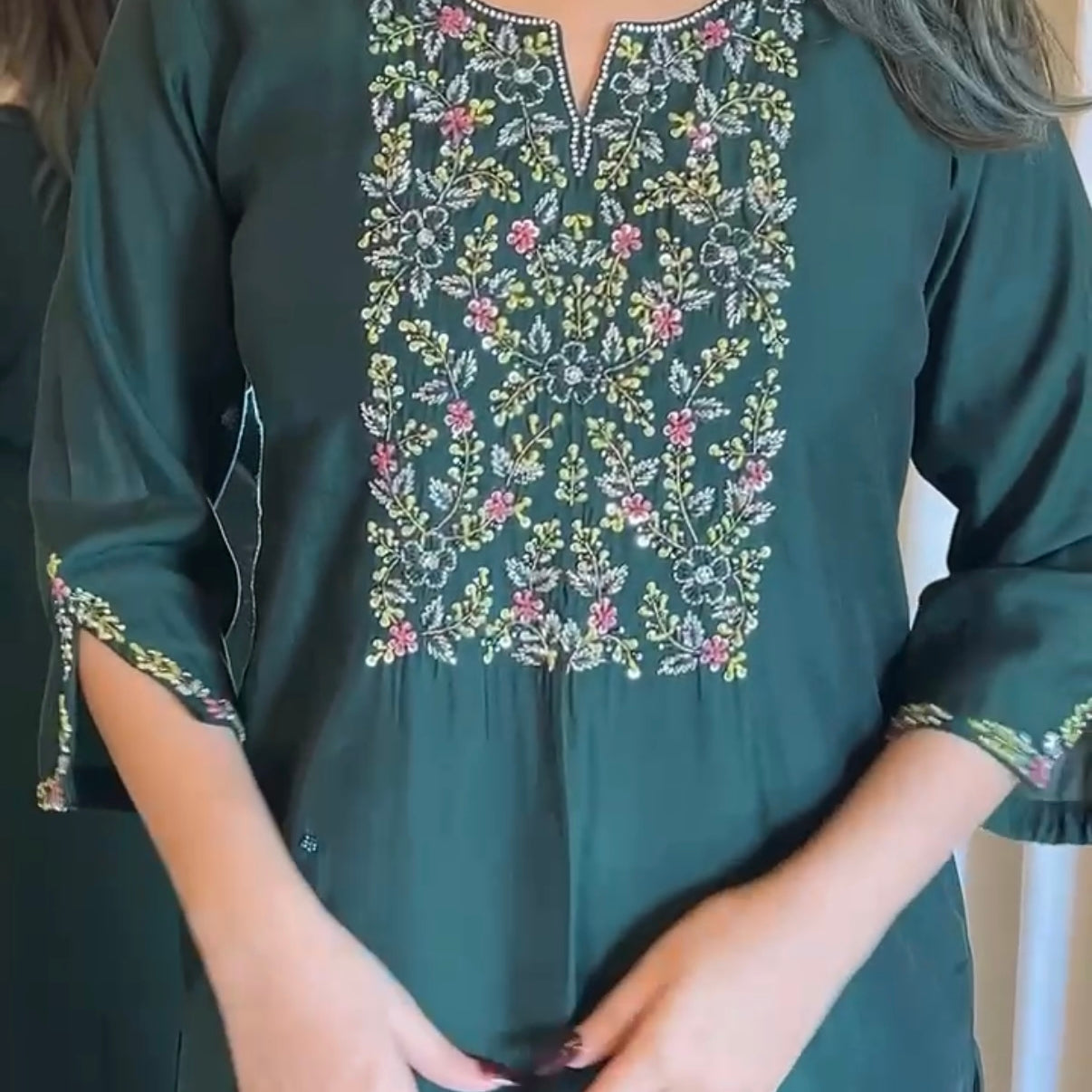 “AMALA” Premium roman silk handcrafted kurti set