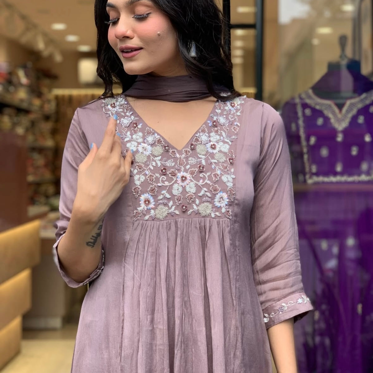 “OLIVIA” Premium chinnon anarkali suit set