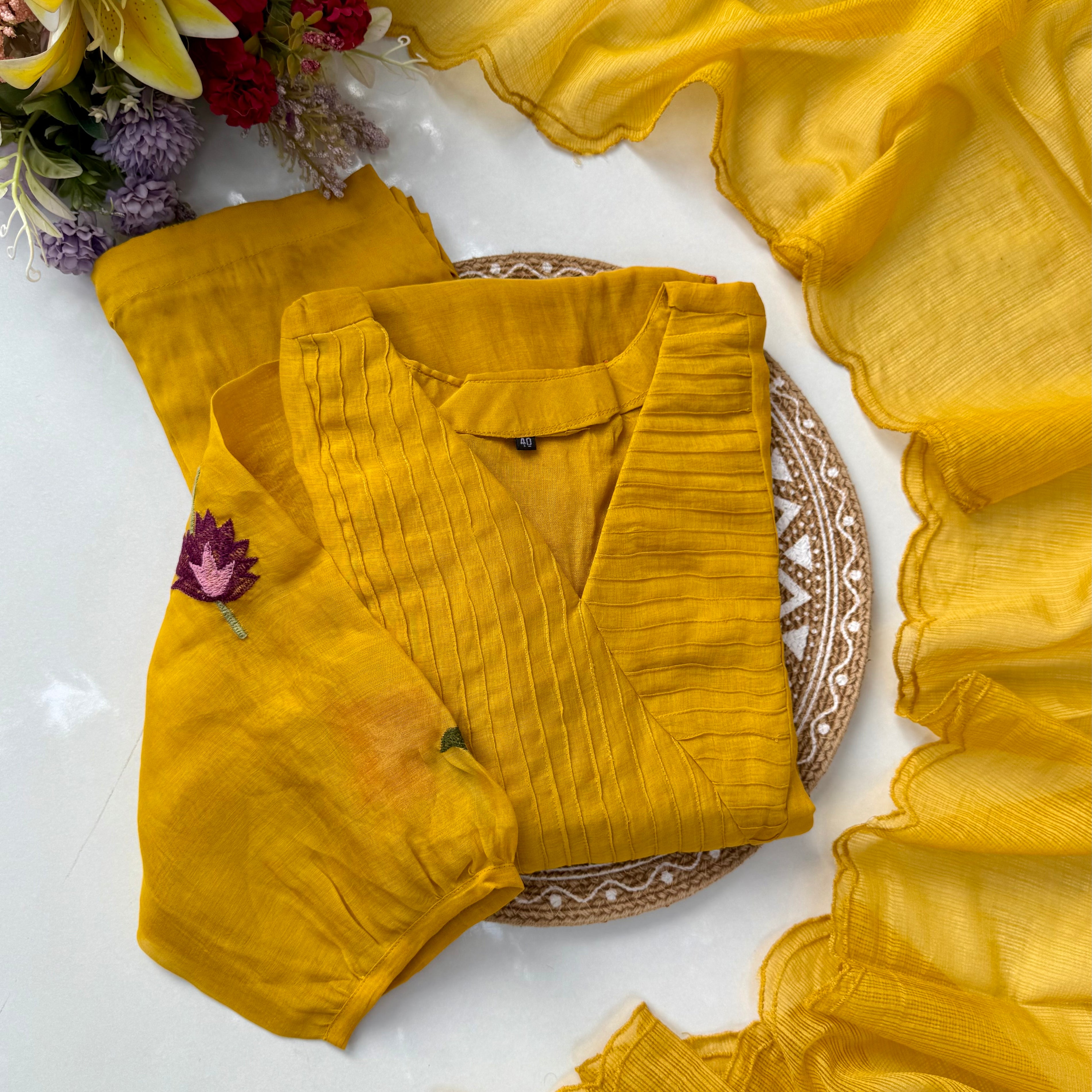 “IFRA” Premium Yellow Mul Chanderi party wear anarkali kurta set