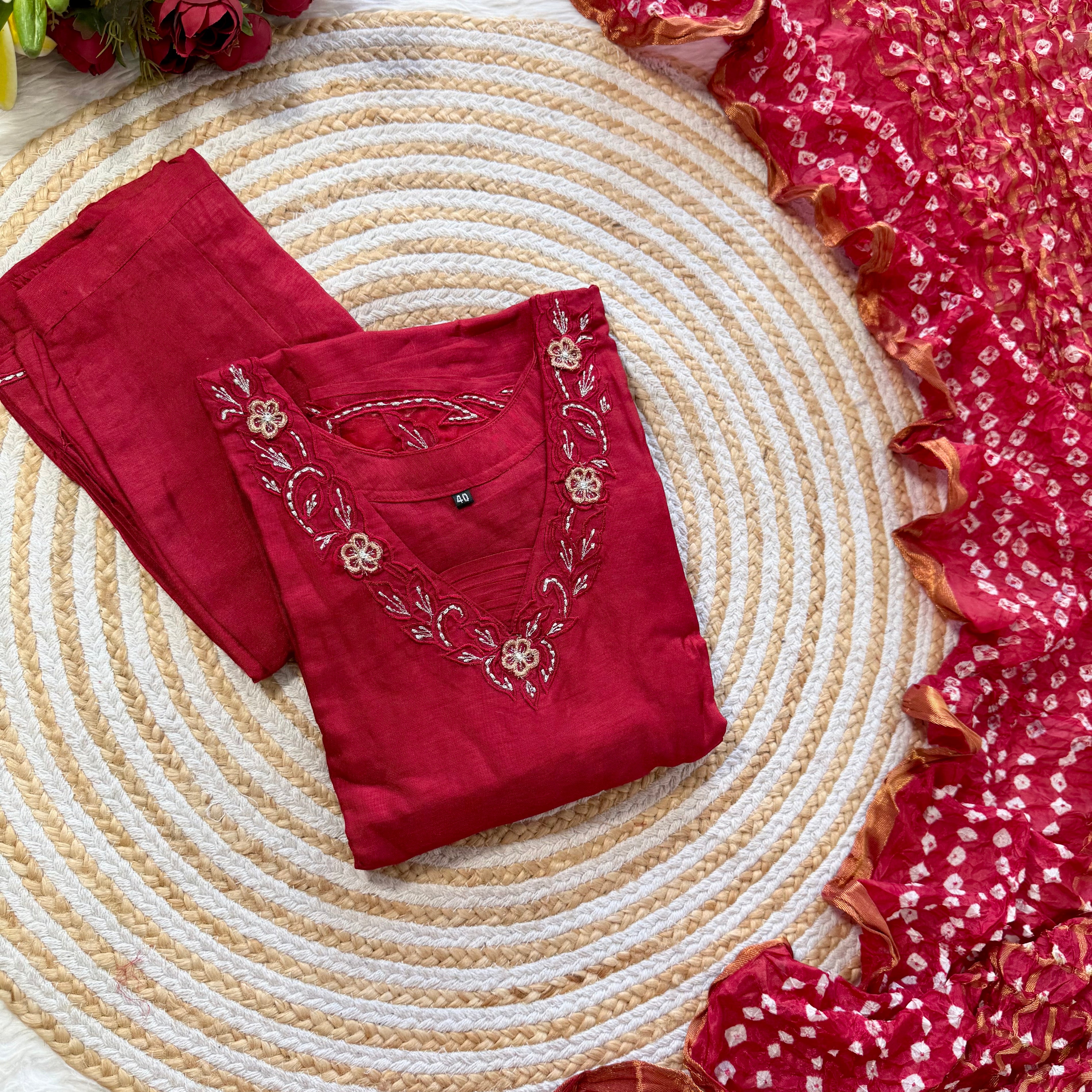 “ROWAN” Premium dola silk maroon suit set