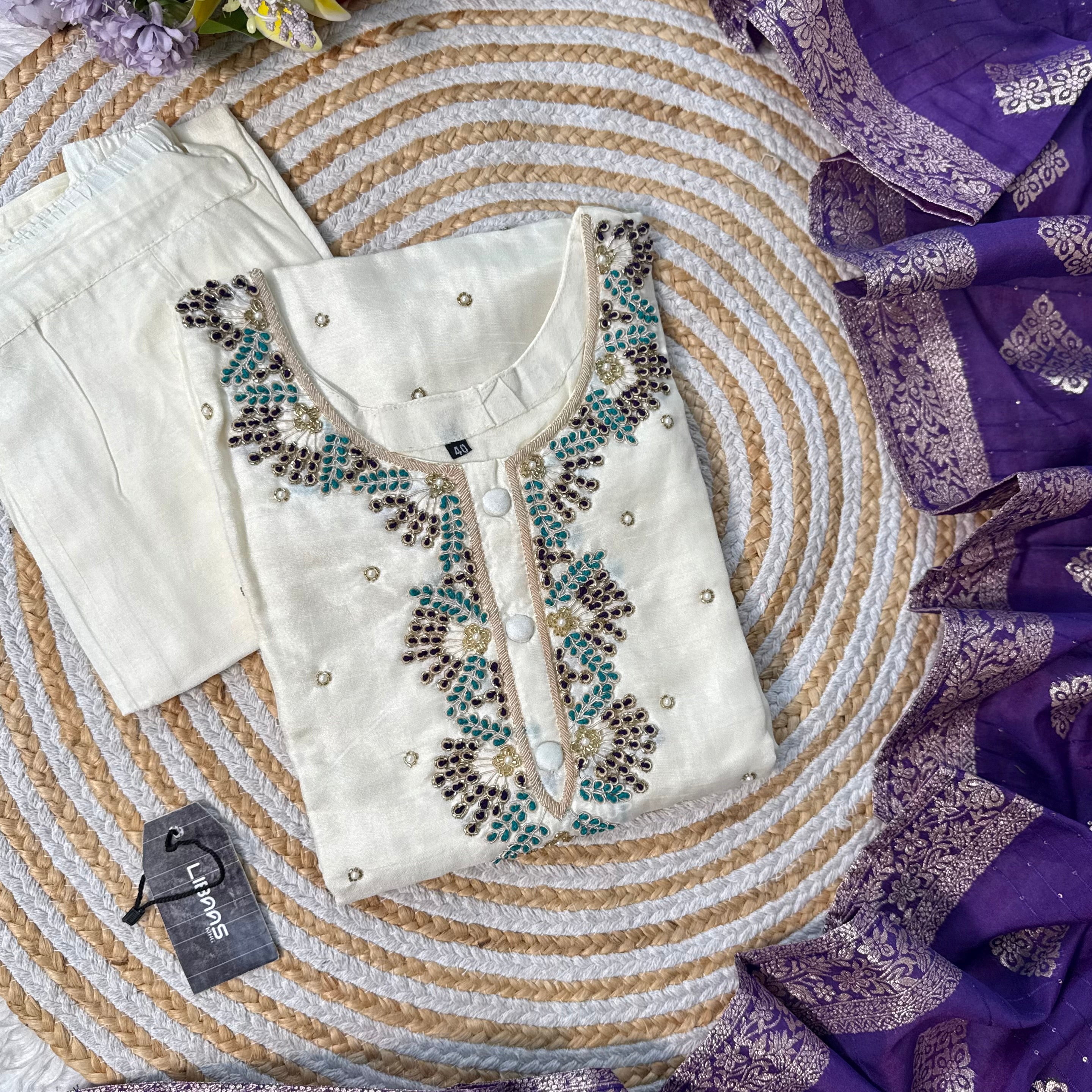 “SINZO” Party wear dola silk handcrafted kurti set