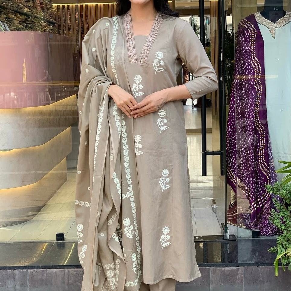 “ALICE" Premium Flex cotton embroidered work kurta set