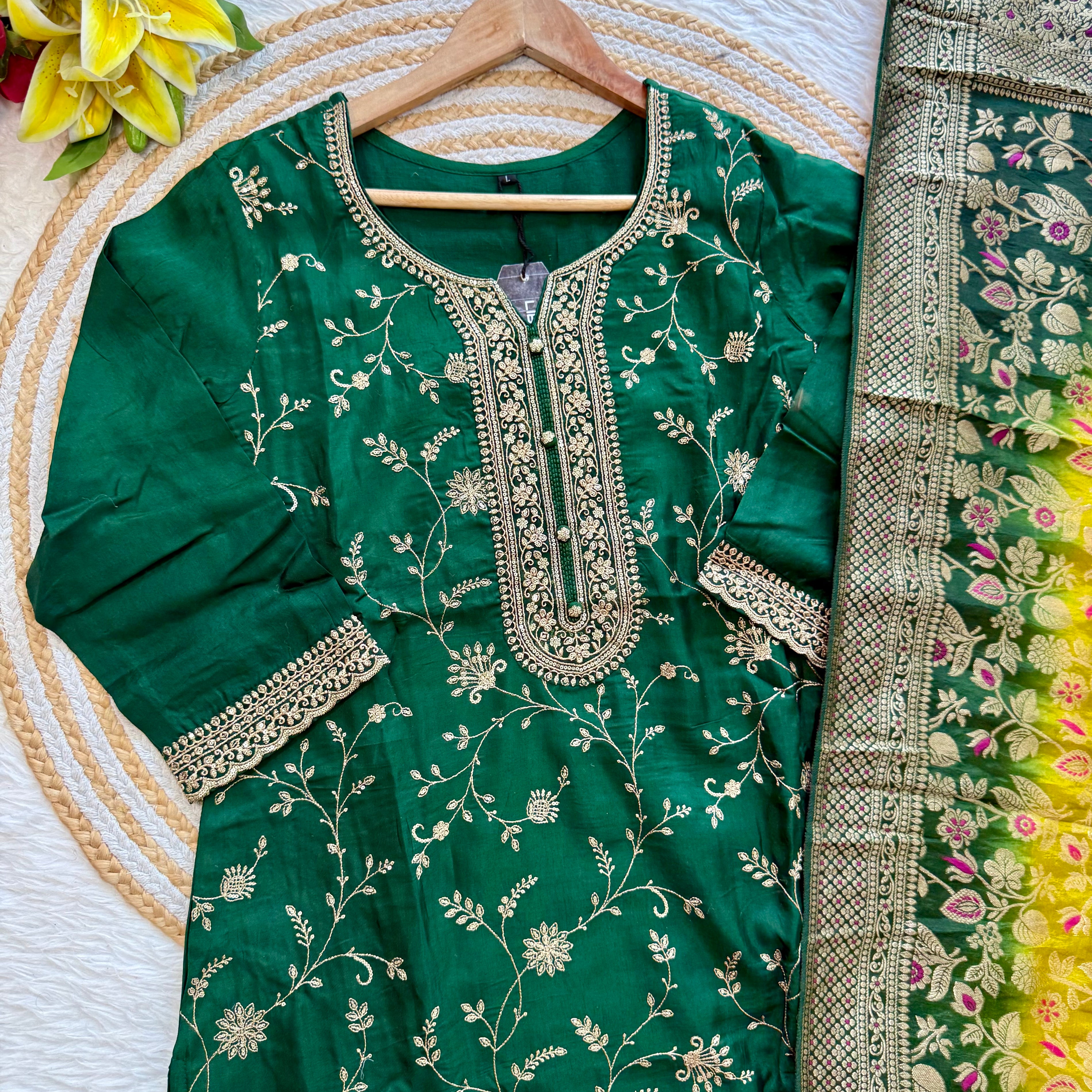 “AYAT” Festive wear Jacquard silk kurta palazzo set