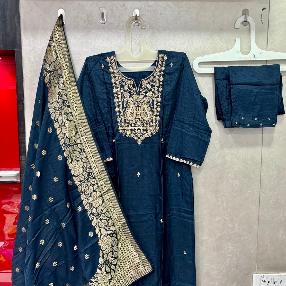 “Sikha” Indian wear dola silk kurti bottom dupatta set