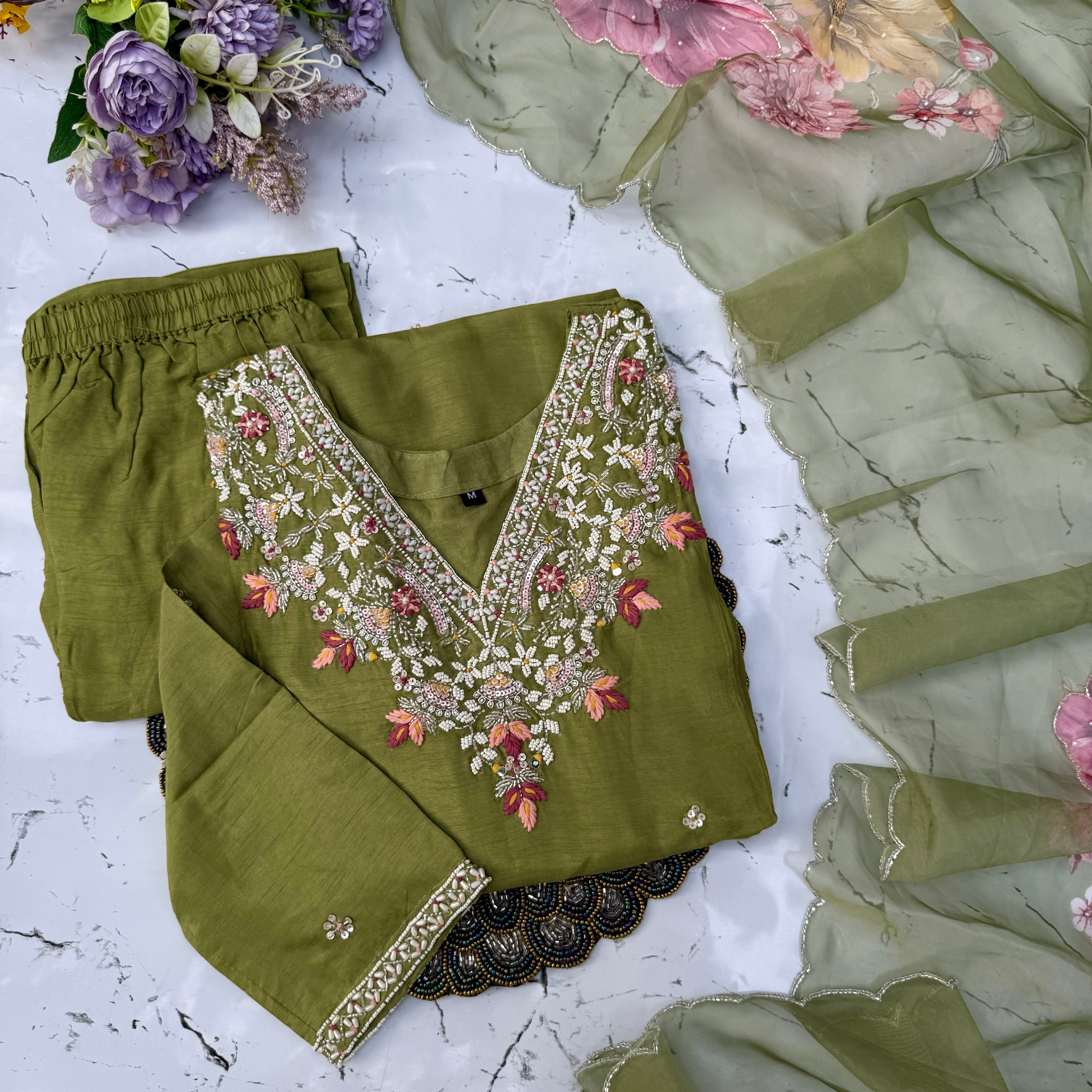 "Krisha" Party wear Handcrafted dola silk set