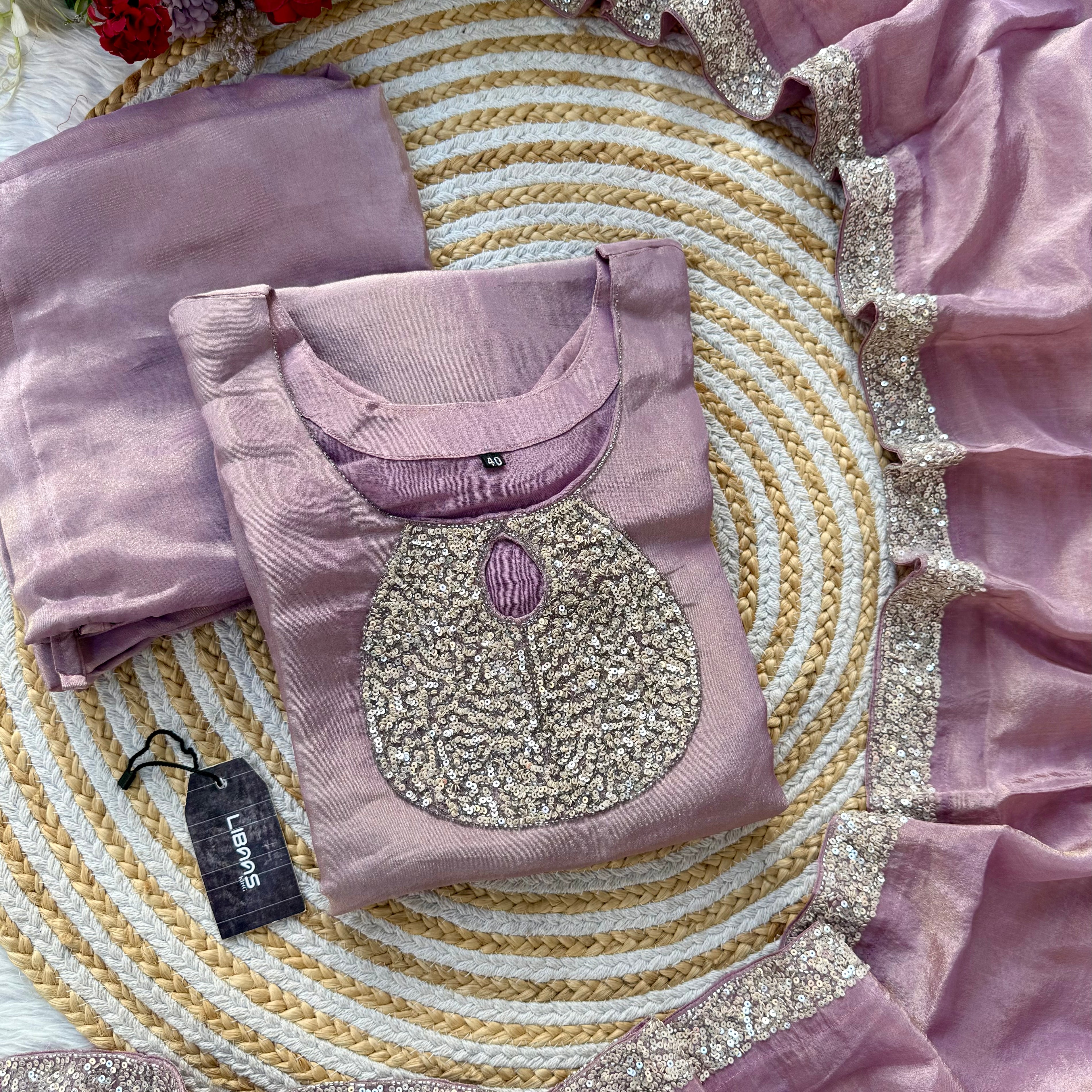 “SHINE” Beautiful brown with gold tone shimmer tissue kurta set