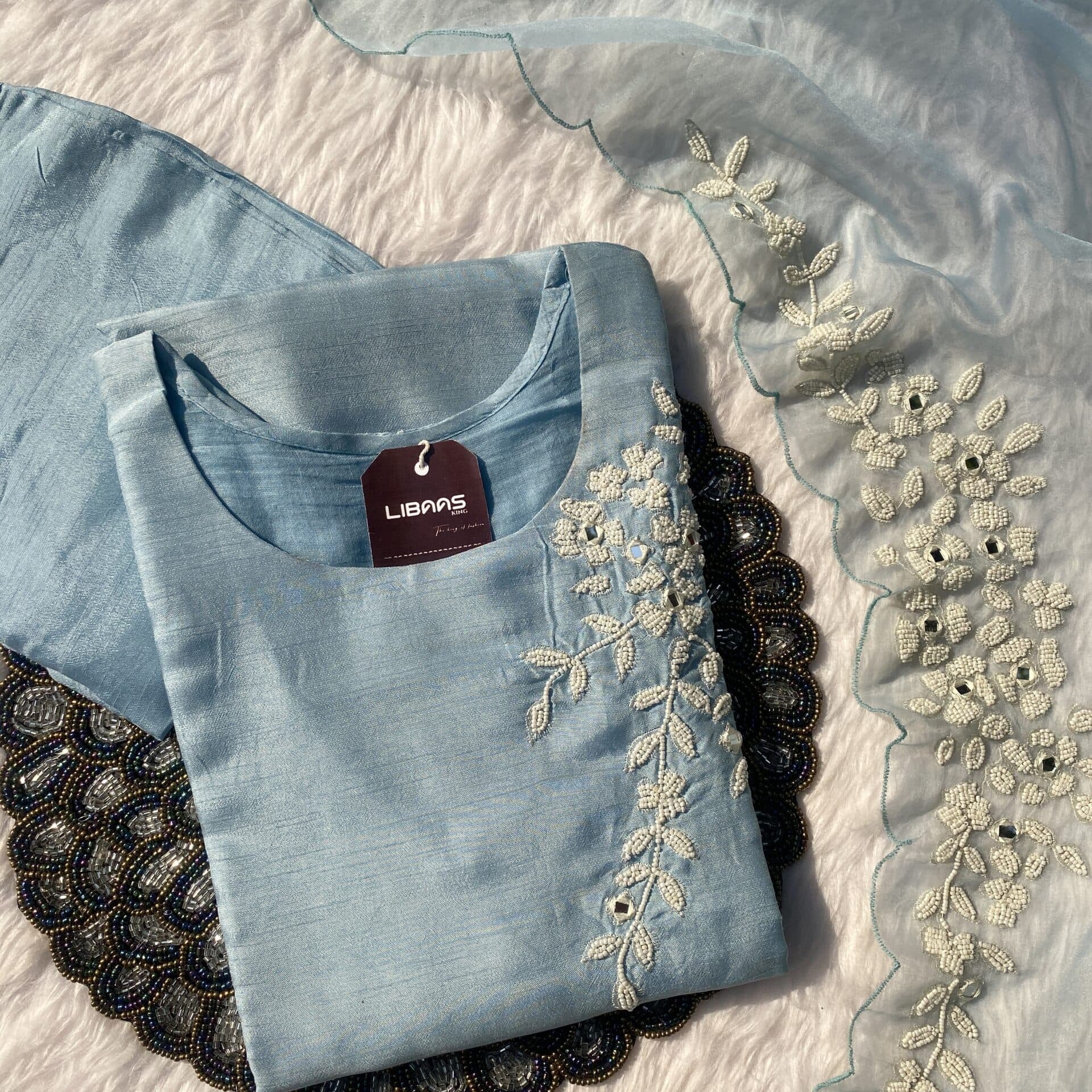 ‘’HEER” Sea blue Dola Silk Set
