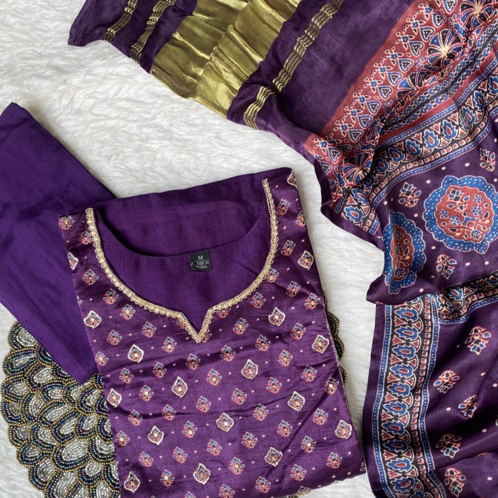 “Arya” Russian silk kurti bottom with gajji silk dupatta set