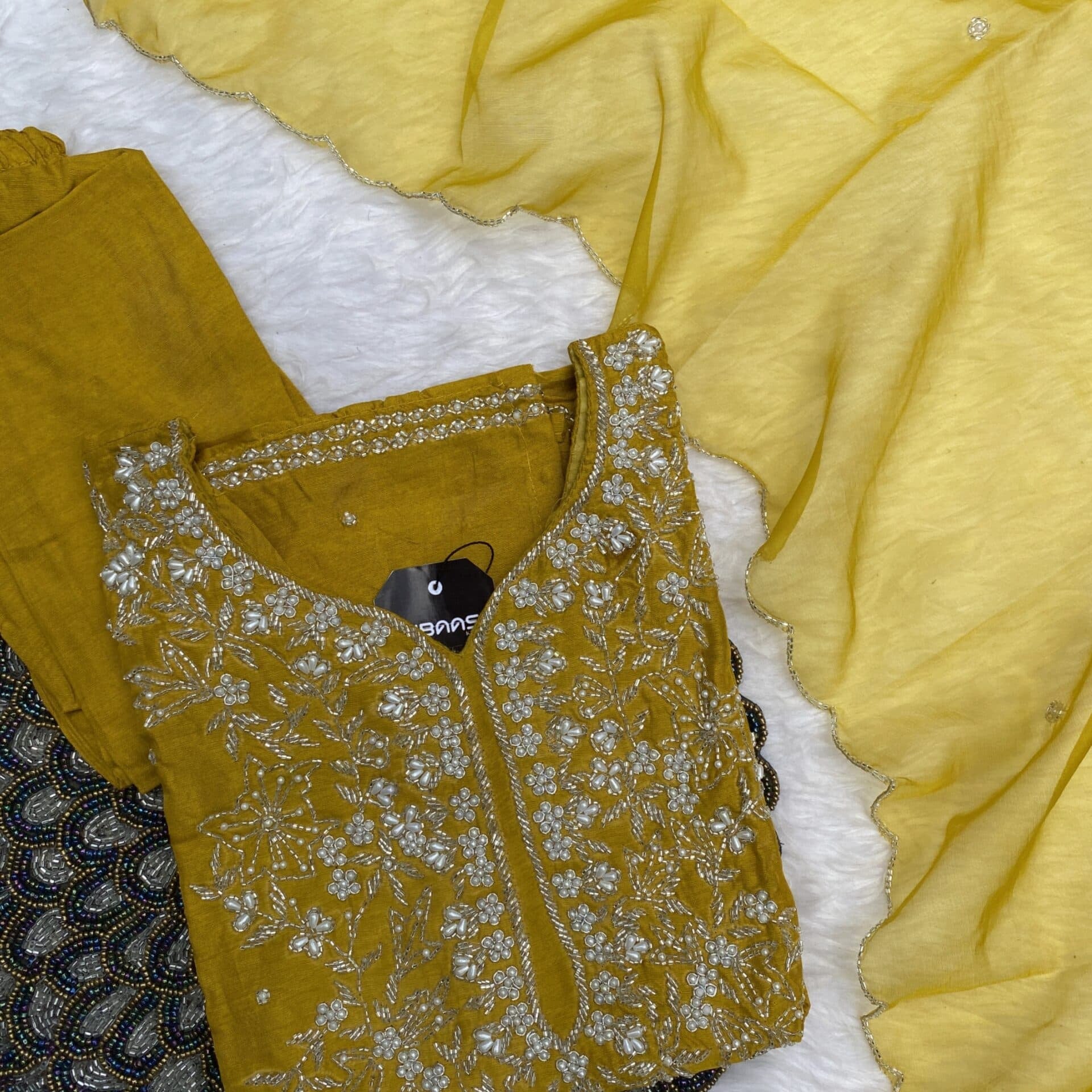 “Adab” Heavy Cutdana and pearl work dola silk set