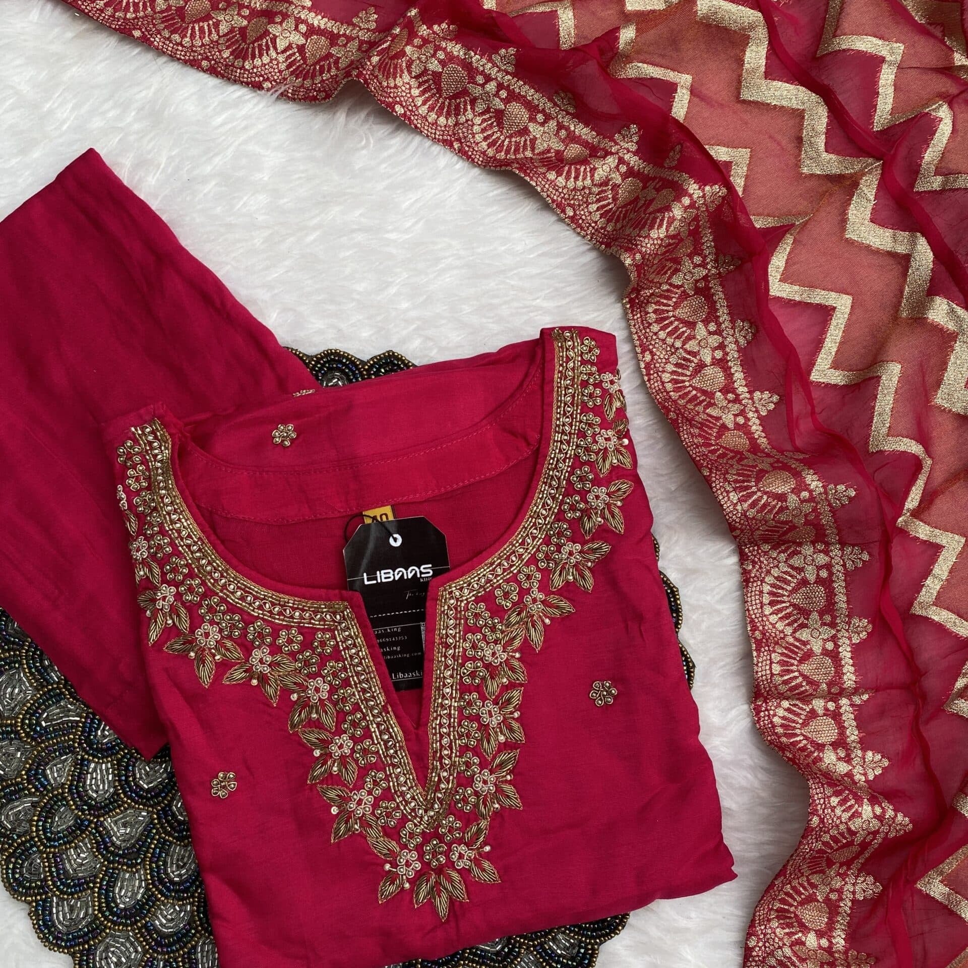 “Anika” Festive wear dola silk kurti bottom with dupatta set
