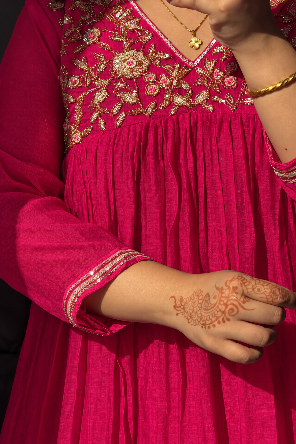 ✨”Mahek-Megenta Pink Mul Chanderi A-Line Kurta Set✨