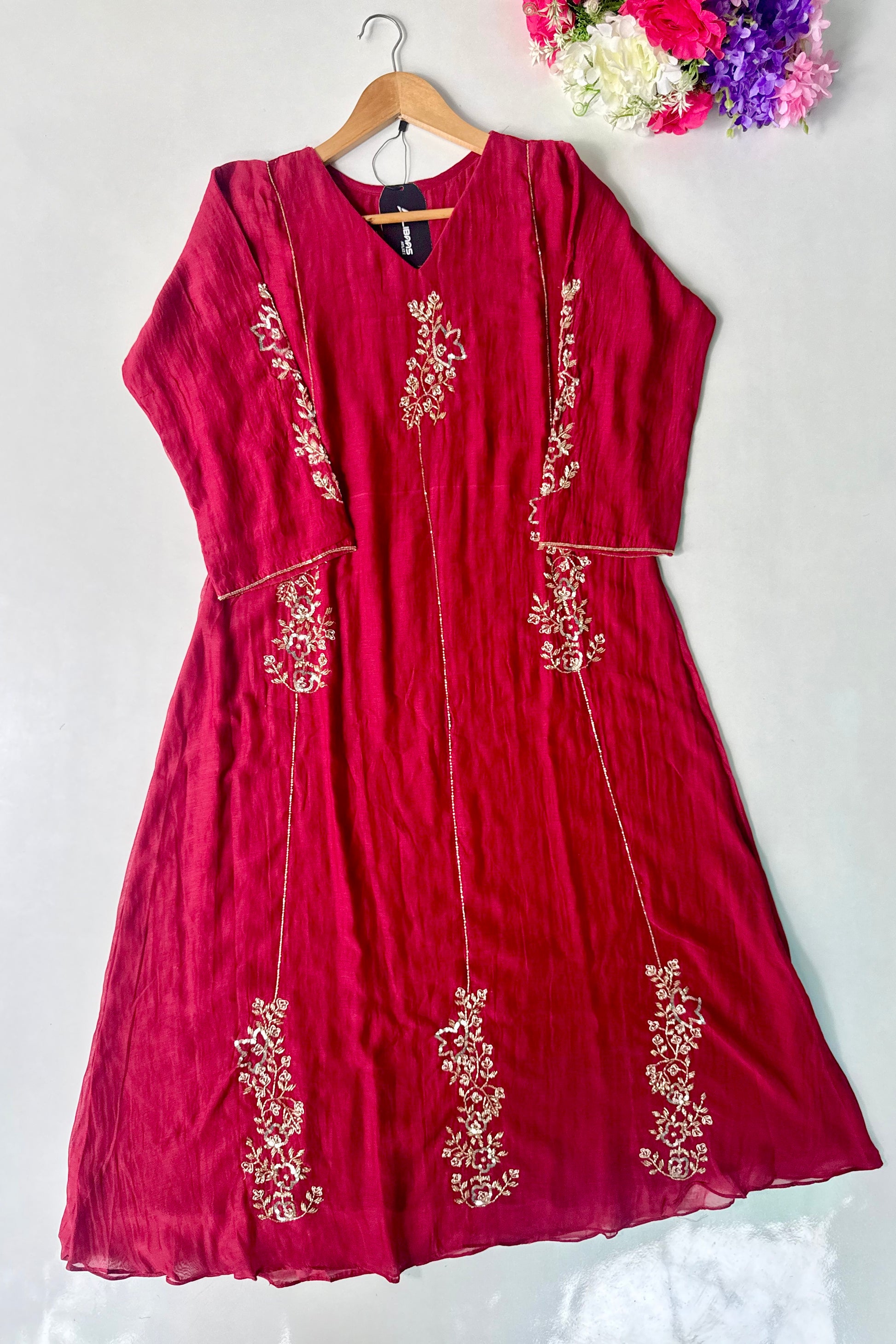 ✨”Rida - Premium Red Mul Chanderi A-Line Kurta Set