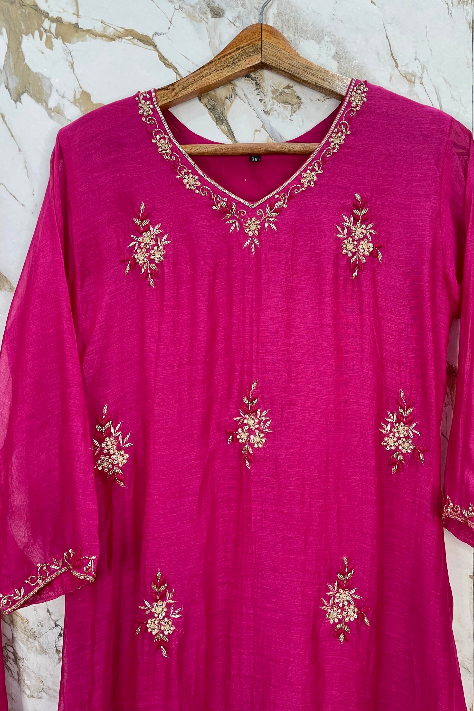 💕Zidan- Premium Pink Mul Chanderi A Line Suit set 🛍️