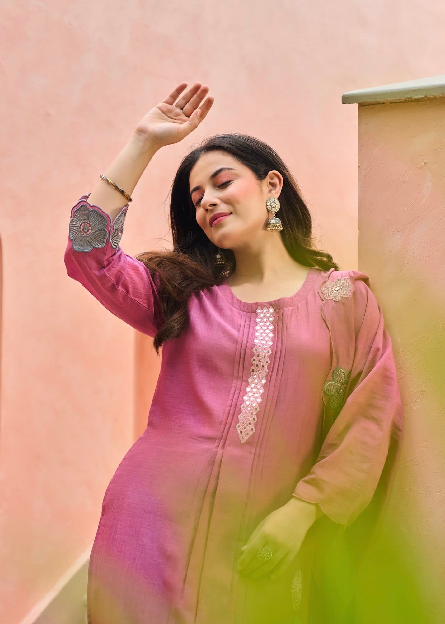 “Anya” Bloomberry Blush Mul Chanderi Suit Set