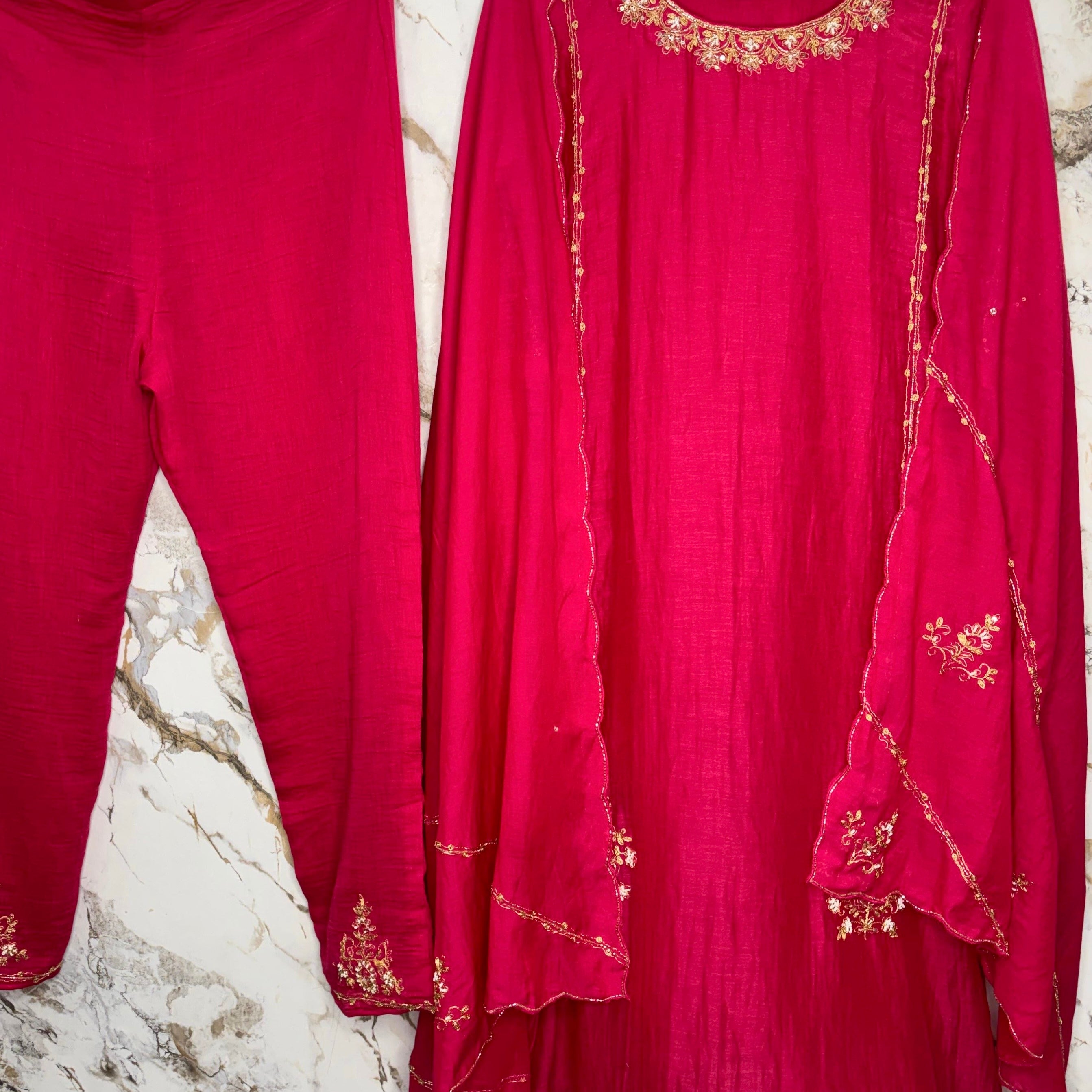💕”Nayra –  Premium Pink Mul Chanderi A-Line Kurta Set