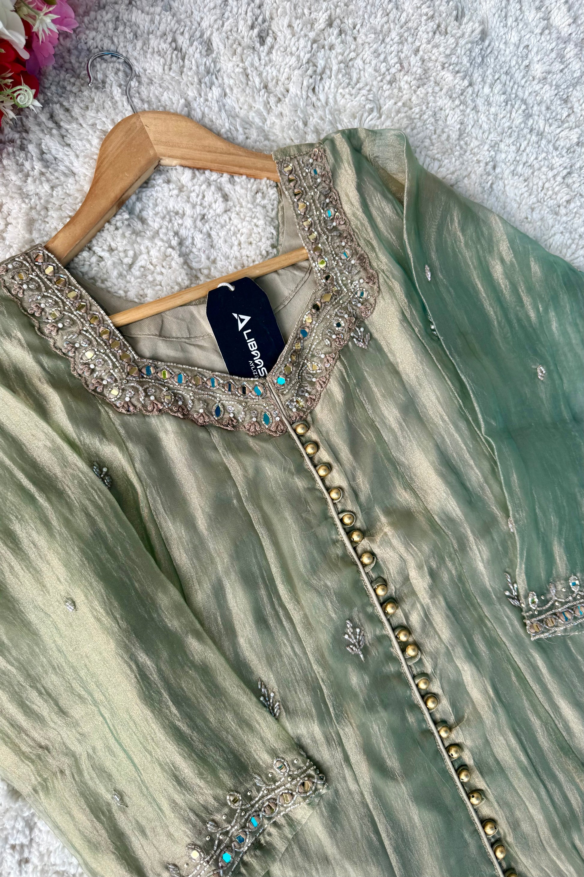 ✨Aiyana- Crushed Tissue Heavy Handwork Anarkali Suit