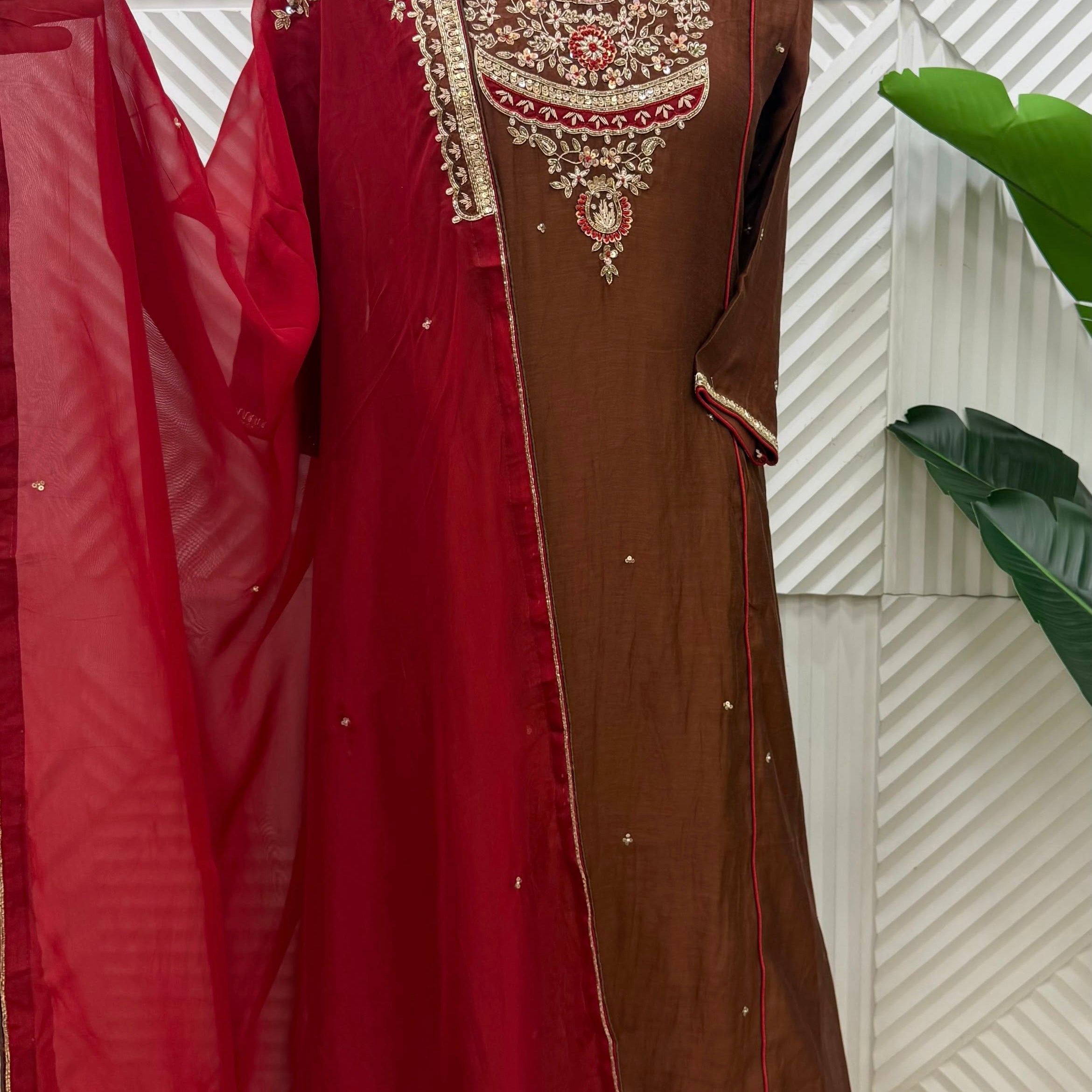 ✨Dia - Diwali Special Brown Mul Chanderi A-Line Kurta Set