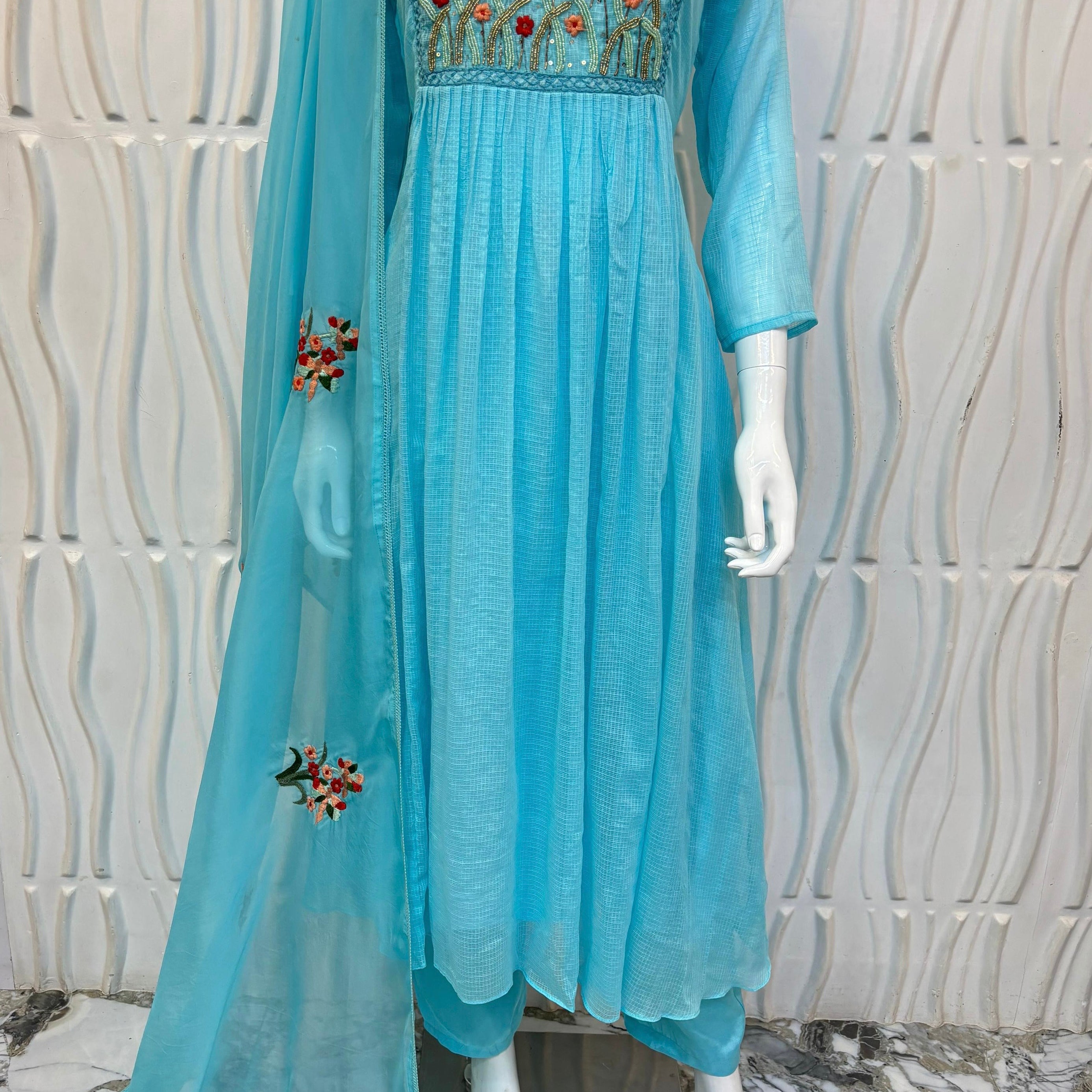 “Doria” Premium Kota Embroidered Anarkali Kurta Set