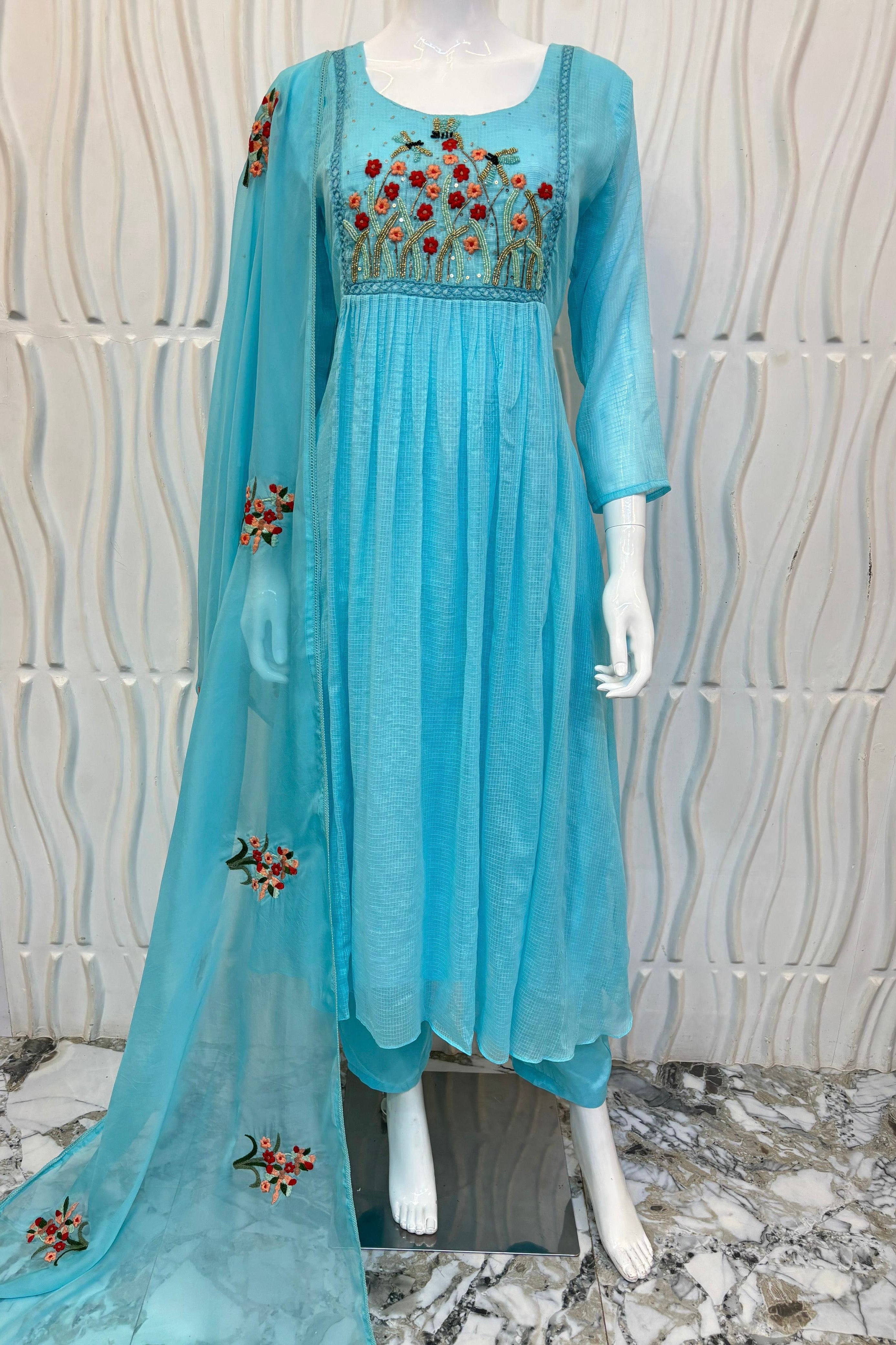 “Doria” Premium Kota Embroidered Anarkali Kurta Set