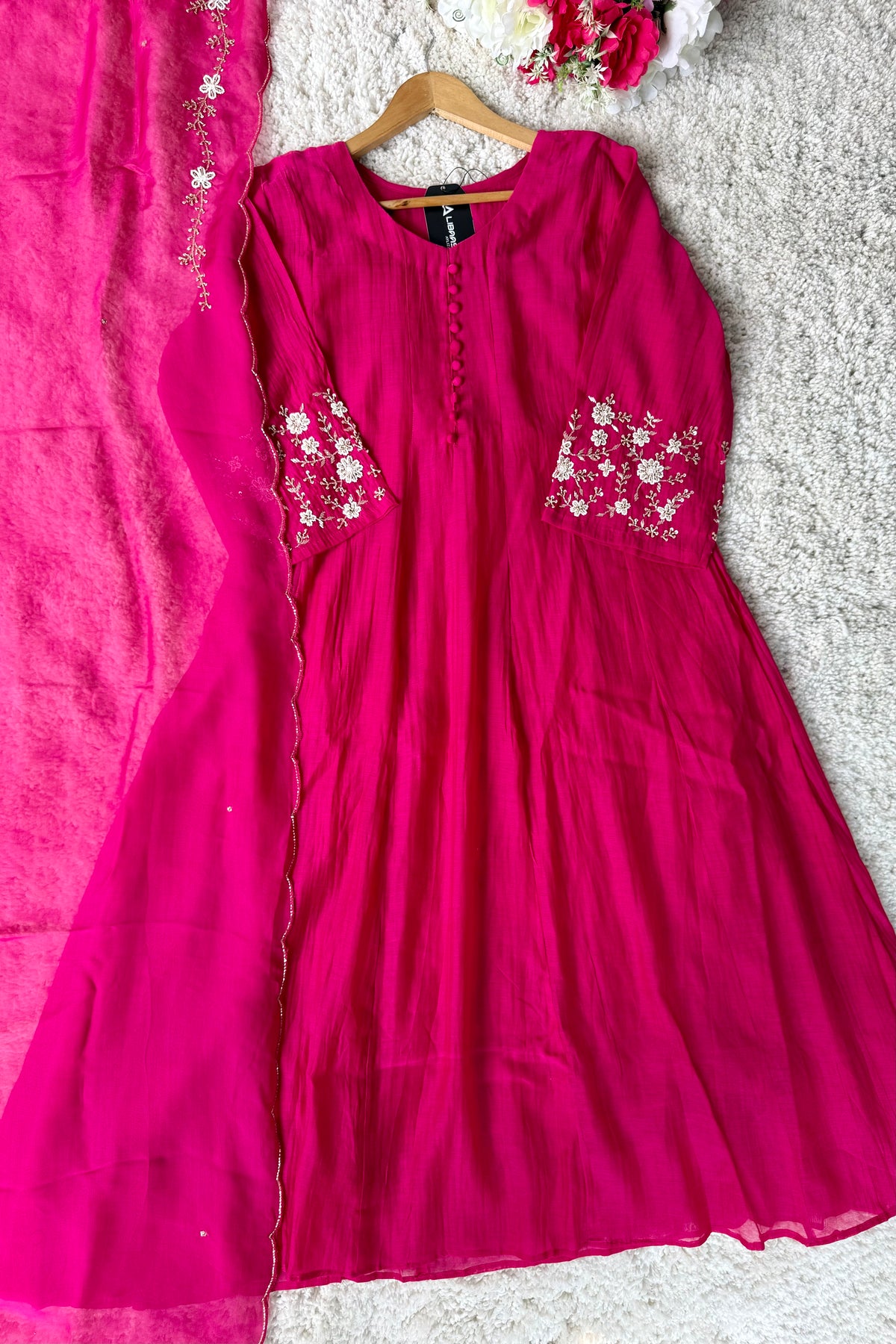 ✨Ay10- Beautiful Pink Mul Chanderi A Line Kurta set 💕