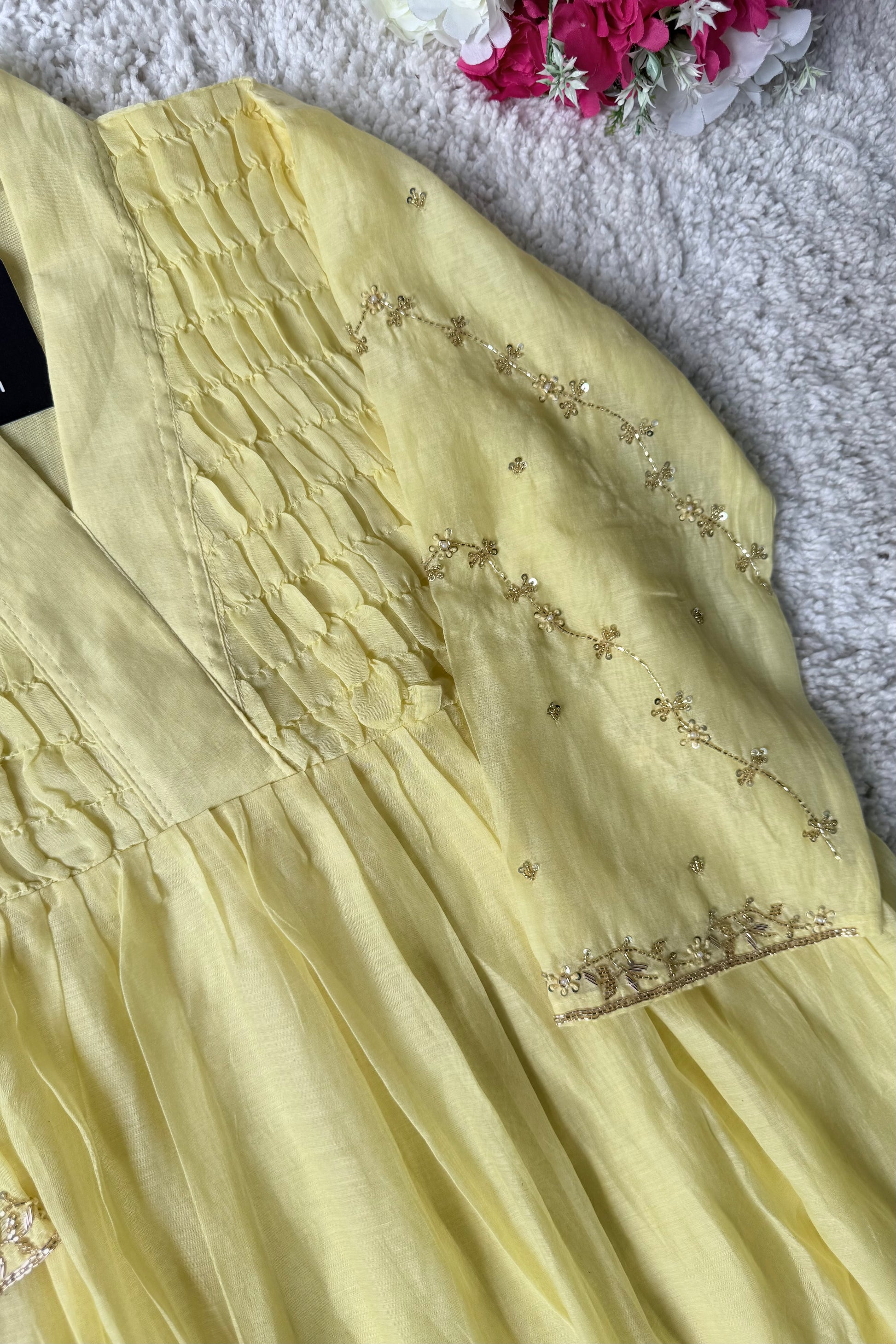✨Umang- Premium Yellow Mul Chanderi Anarkali Kurta Set