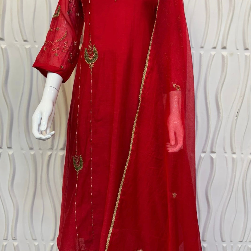 “Nupur” karwa chauth Special Red Mul Chanderi A Line Kurta Set