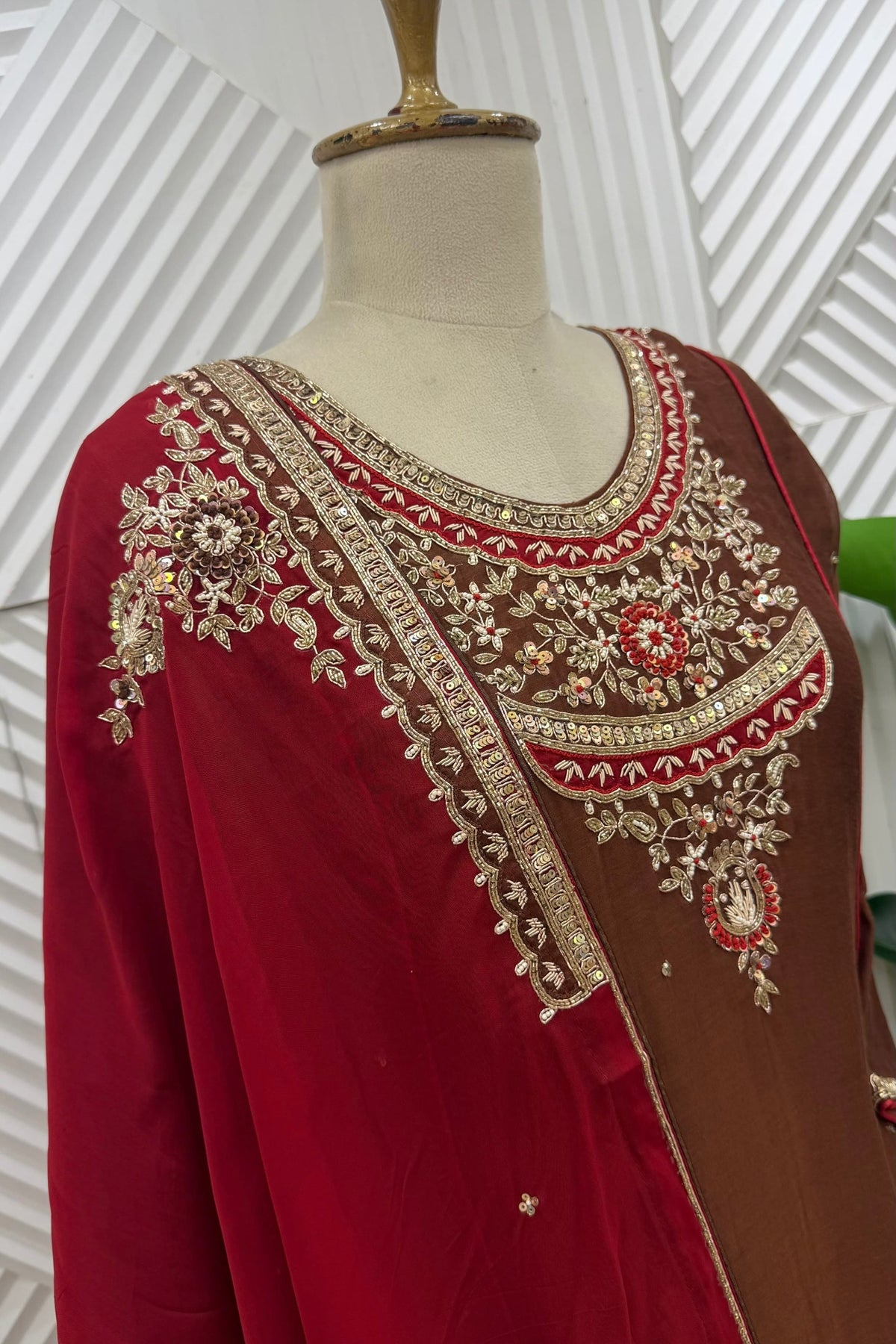 ✨Dia - Diwali Special Brown Mul Chanderi A-Line Kurta Set