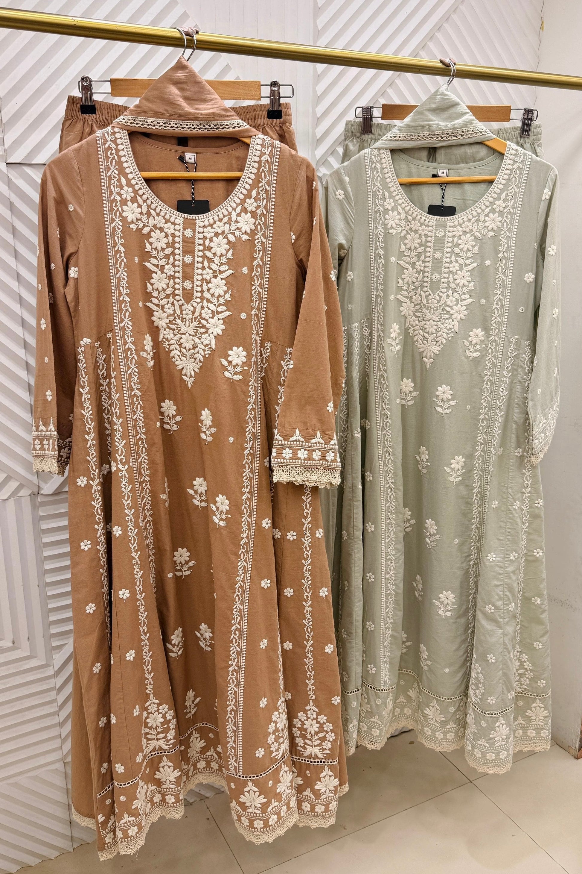 ✨”Inayat- Premium Cotton Embroidered Anarkali Suit Set