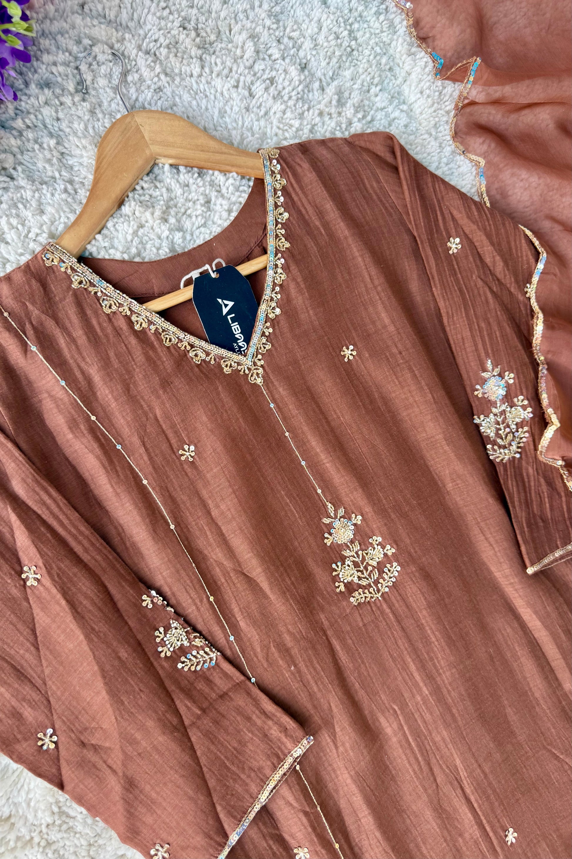 ”Grace- Premium Rich Brown Mul Chanderi Kurta Set 🛍️