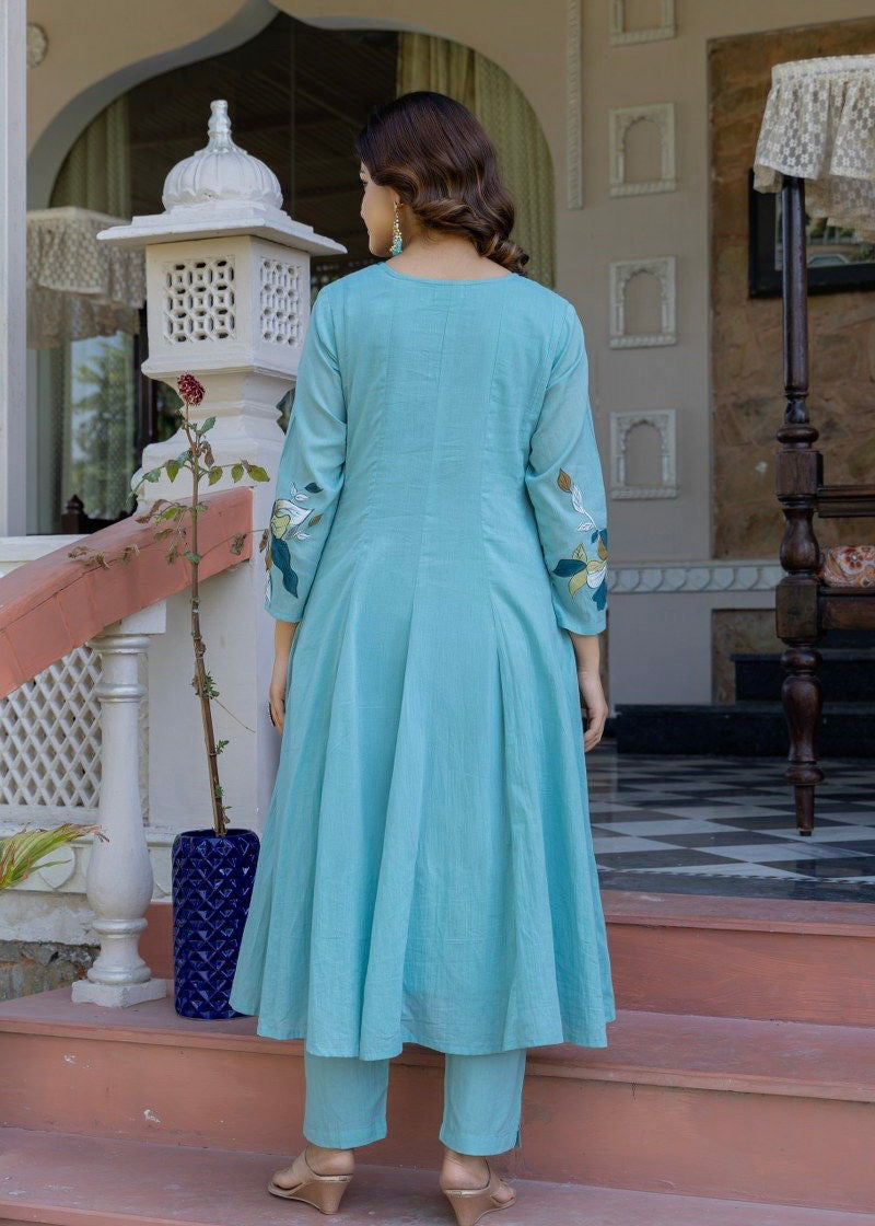 “Zoey” Premium Mulmul Hand brush print Anarkali suit