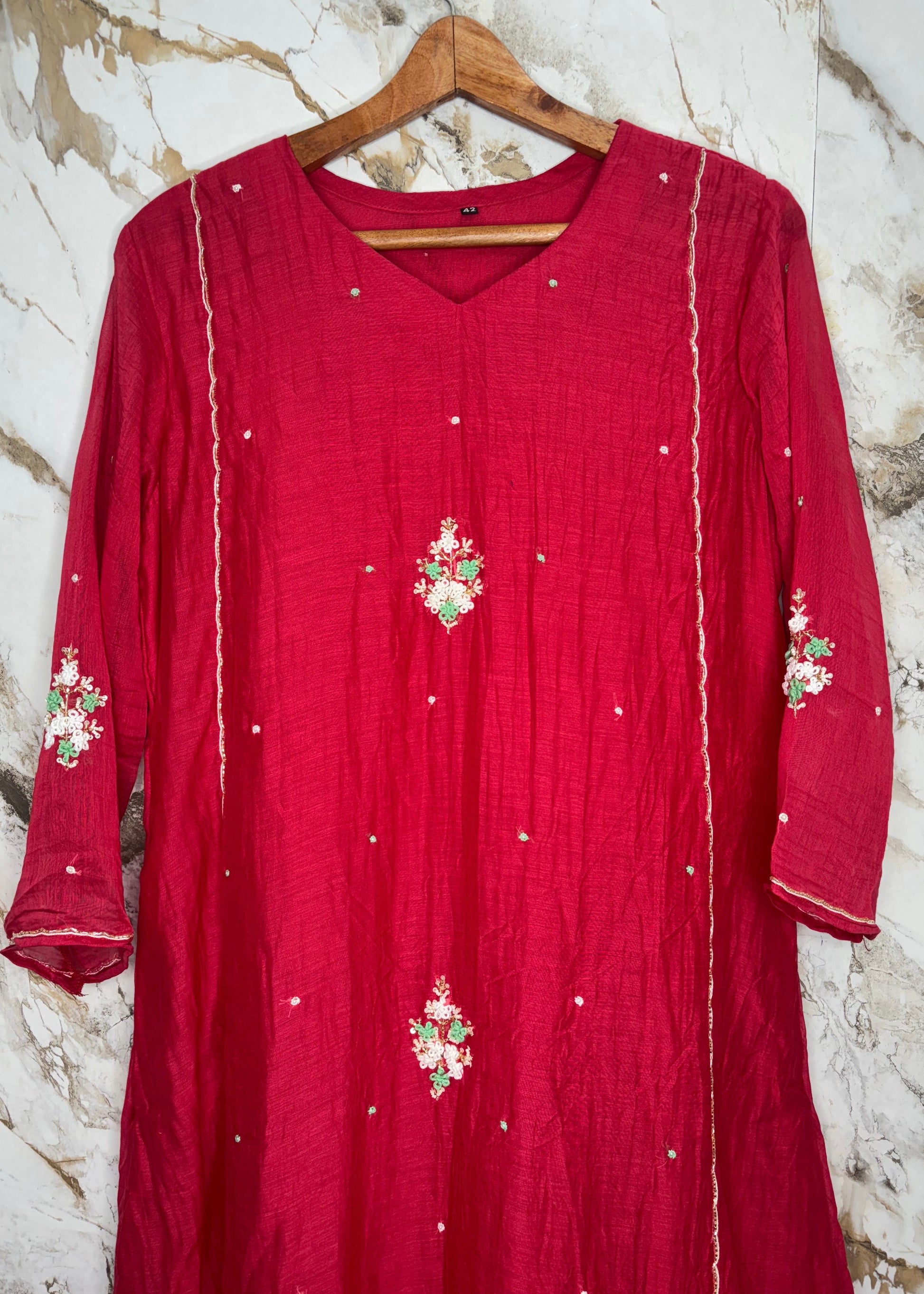 “Myra” Red\Purple Mul Chanderi A-Line Anarkali Kurta set