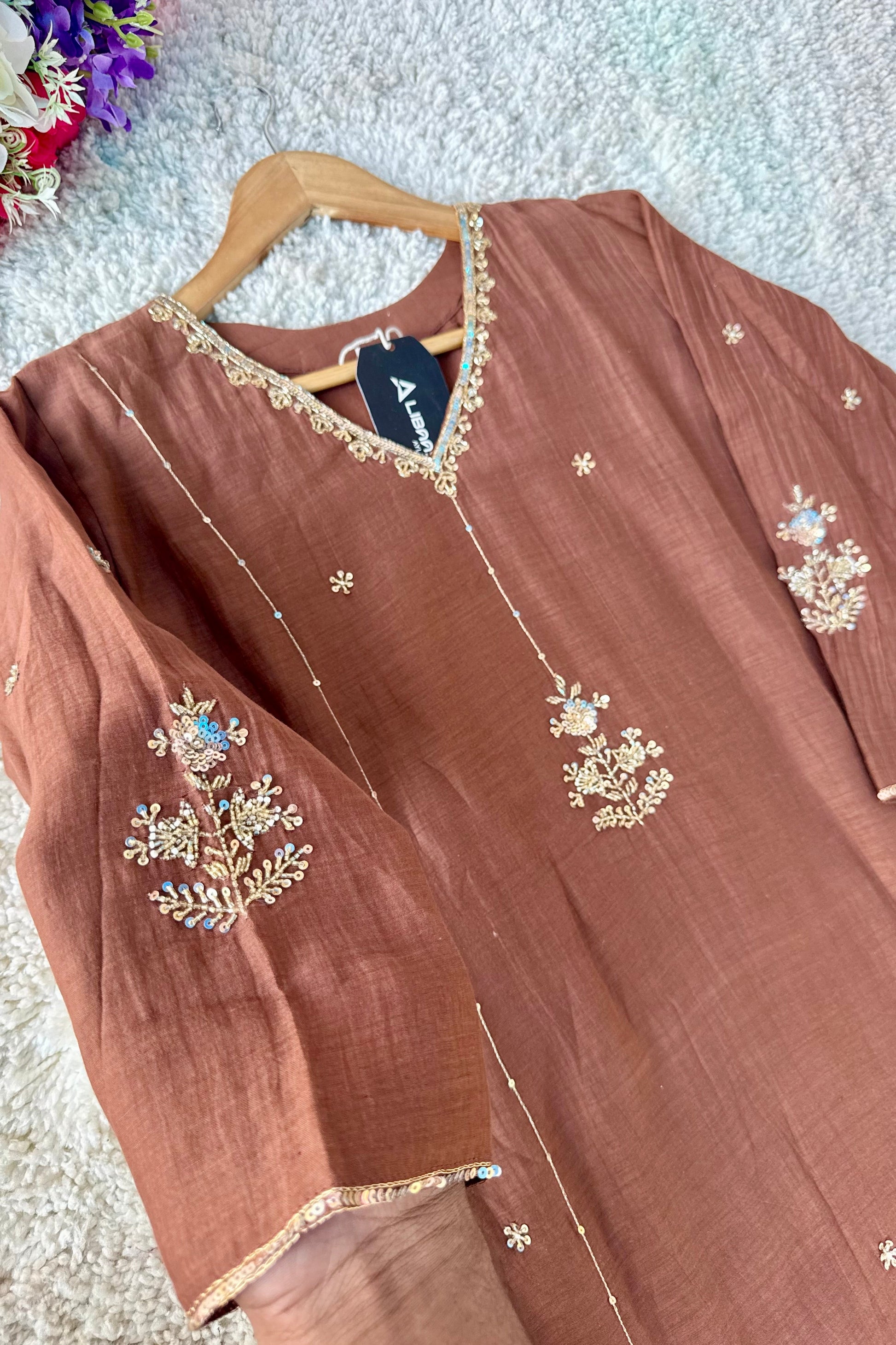 ”Grace- Premium Rich Brown Mul Chanderi Kurta Set 🛍️