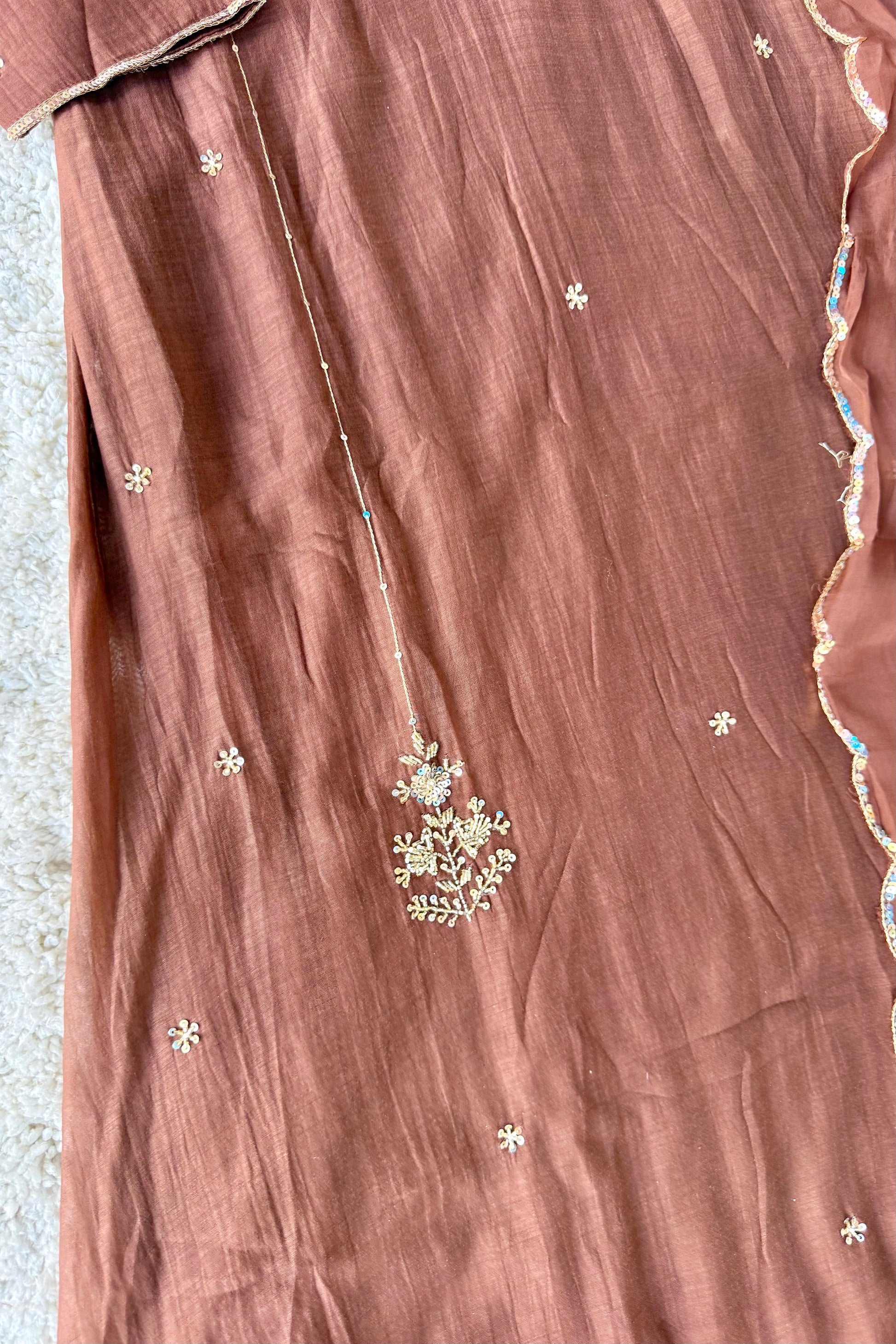 ”Grace- Premium Rich Brown Mul Chanderi Kurta Set 🛍️