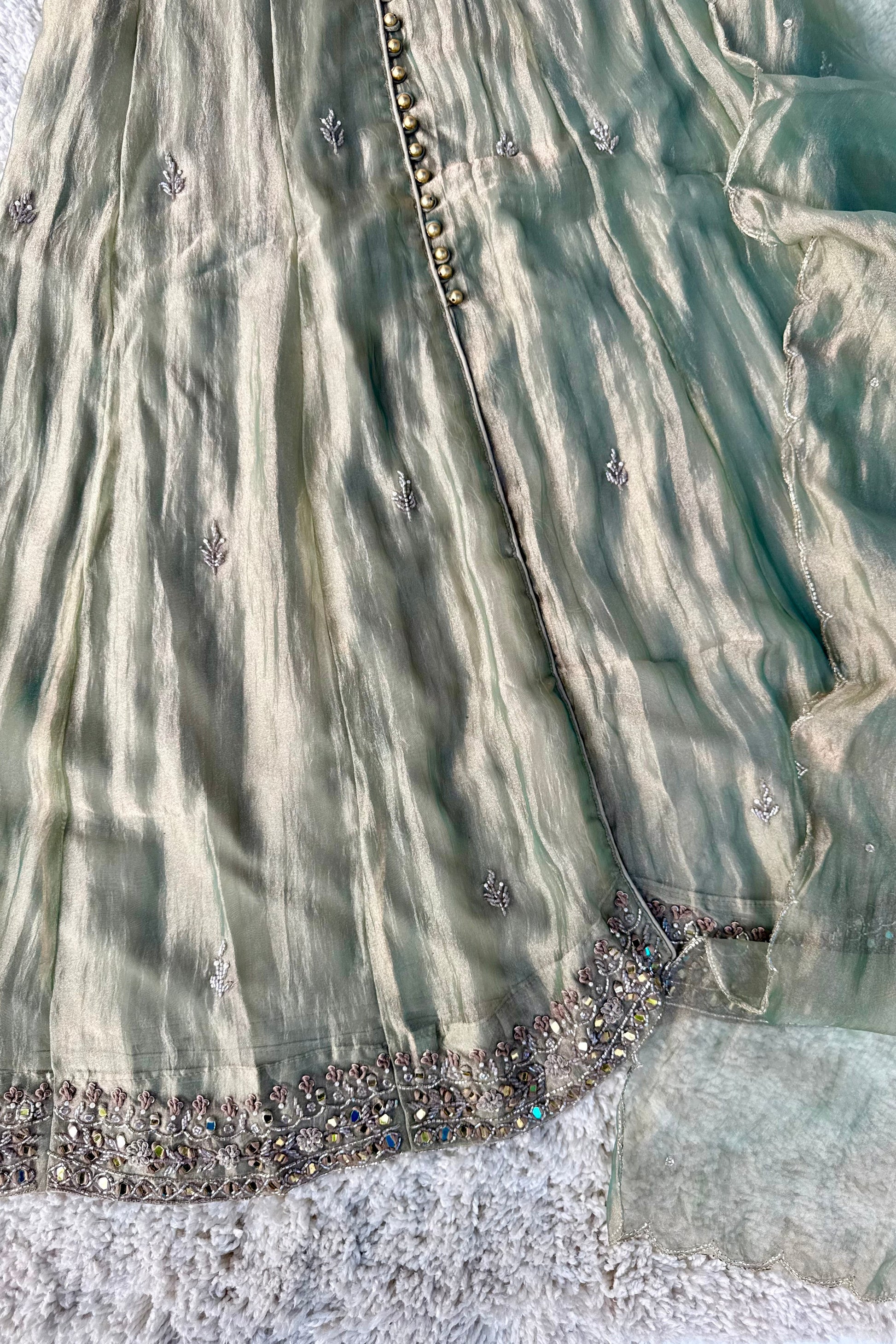 ✨Aiyana- Crushed Tissue Heavy Handwork Anarkali Suit