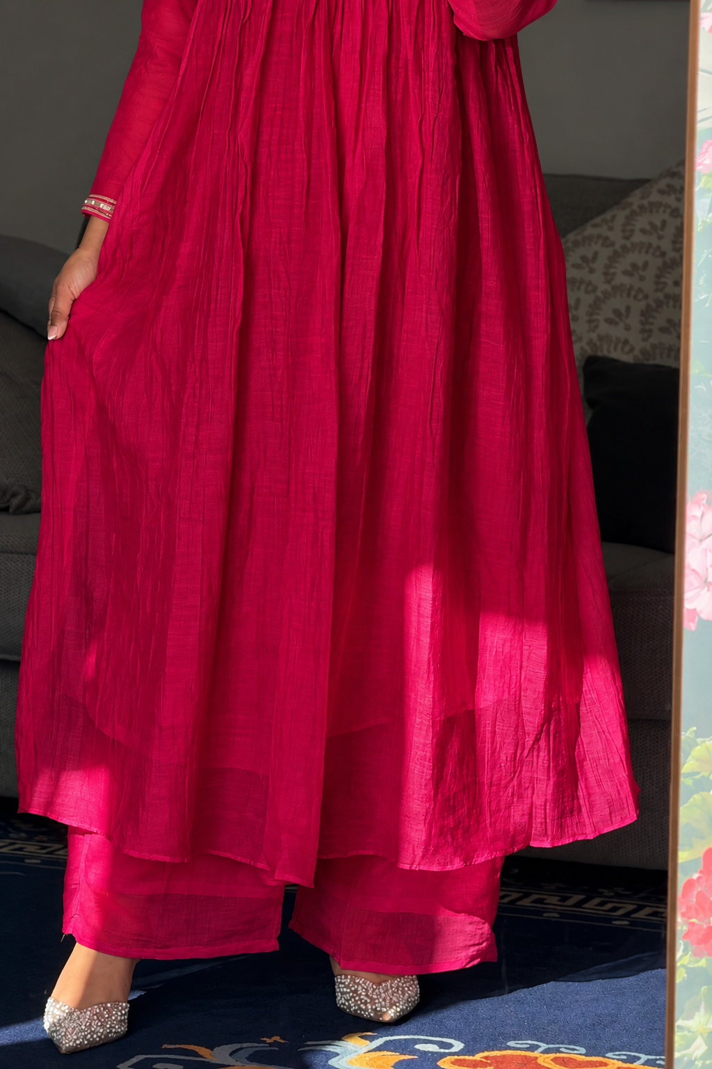 ✨”Mahek-Megenta Pink Mul Chanderi A-Line Kurta Set✨