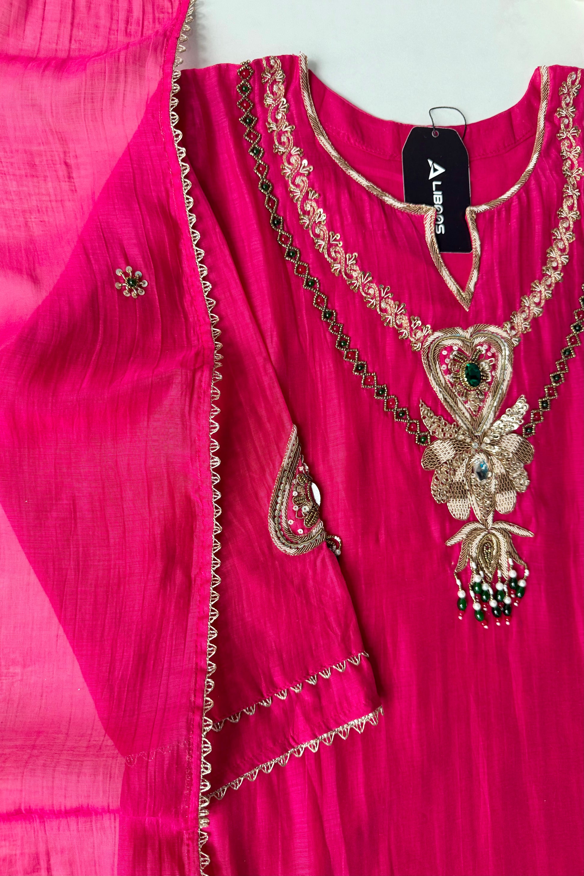 ✨”Falak - Premium Royal Pink Mul Chanderi A-Line Kurta Set