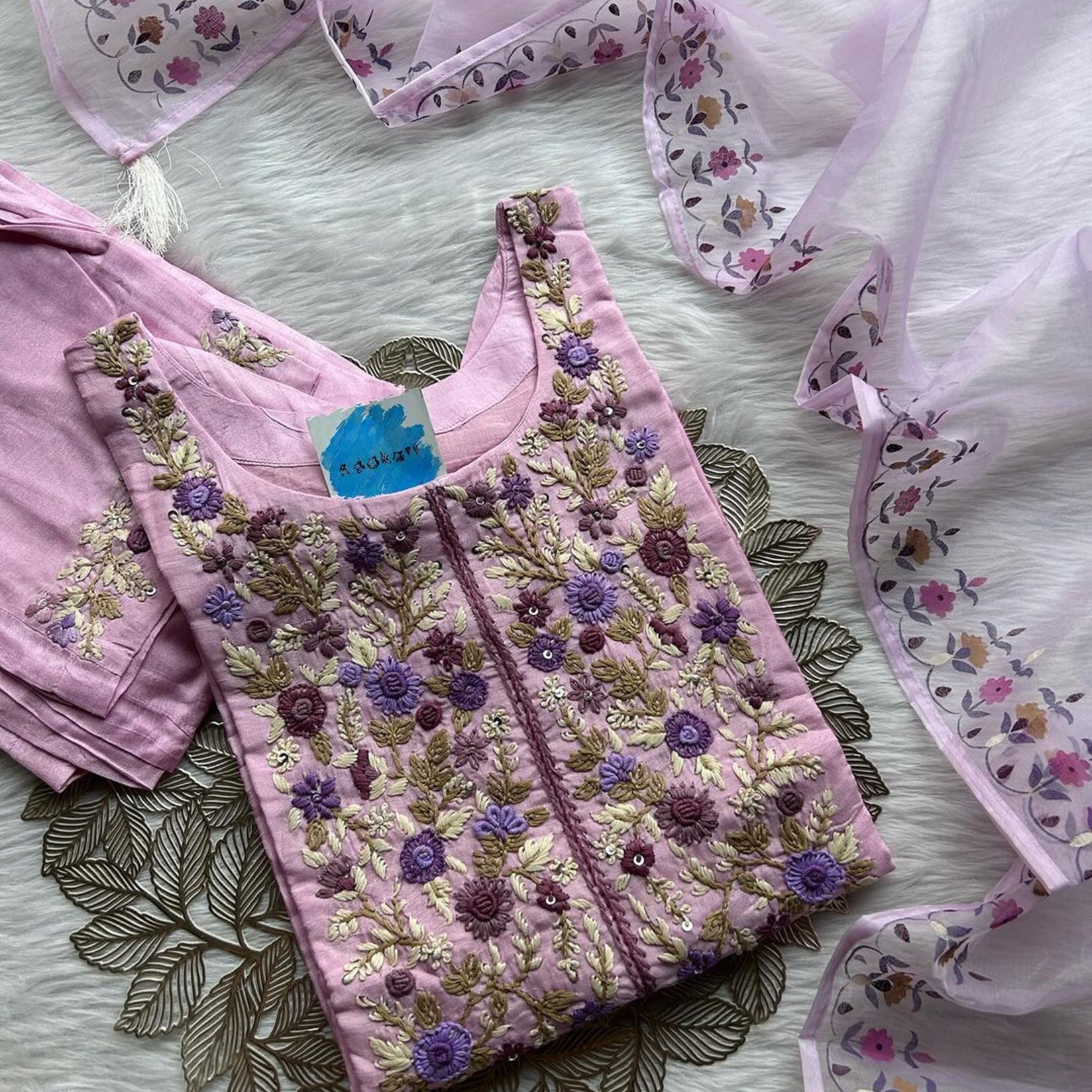 “Meera” Beautifully handcrafted dola silk kurta bottom dupatta set