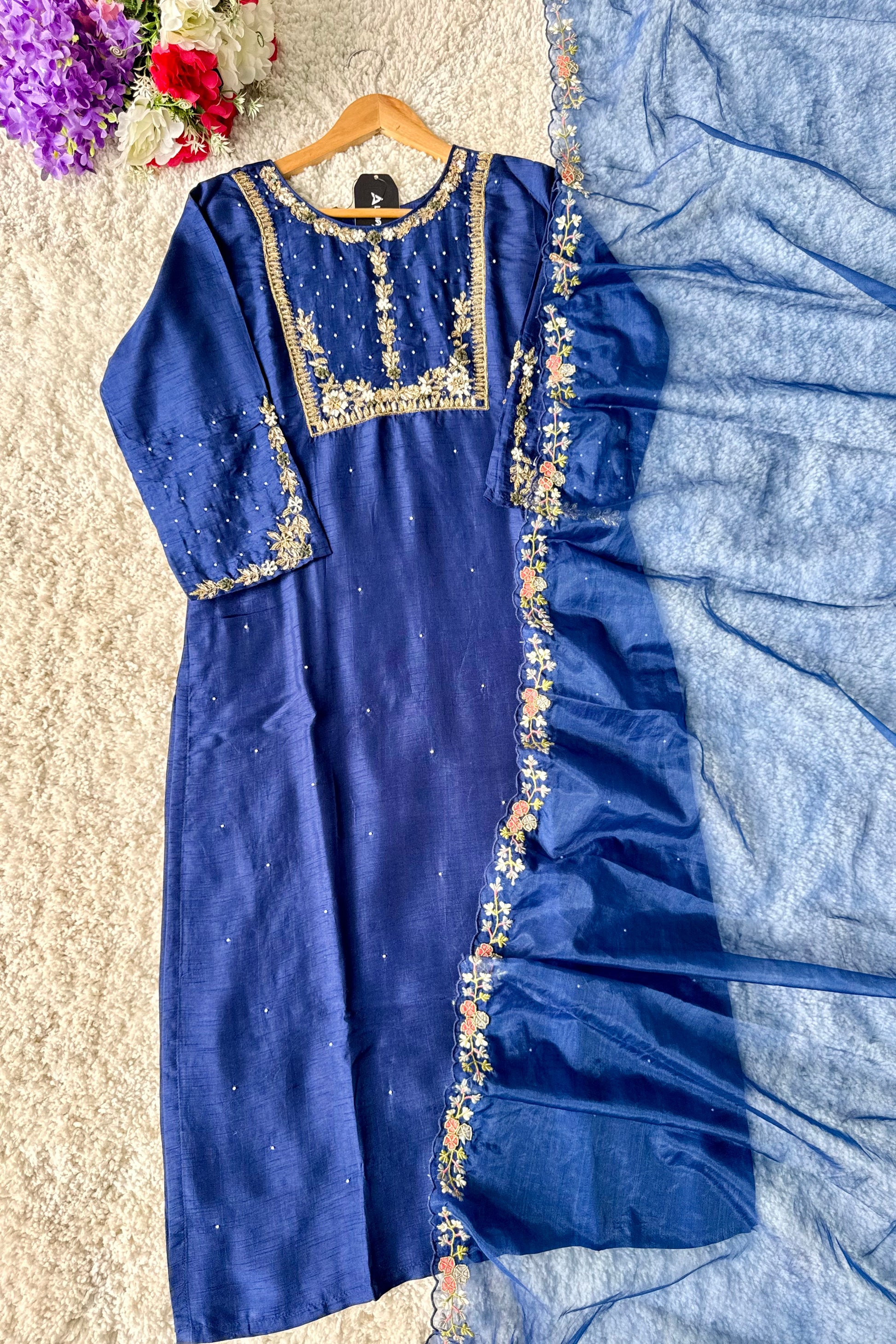 “ALKA” A very beautiful Blue piece with zardozi & zari handwork set