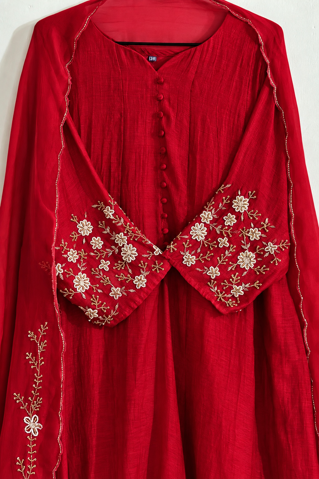✨Ay10- Beautiful Red Mul Chanderi A Line Kurta set 💫