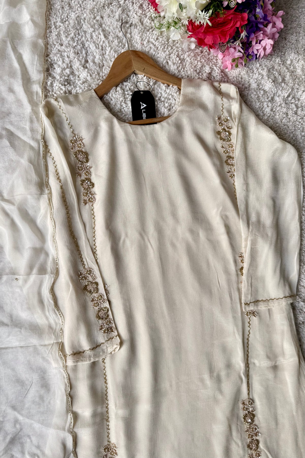 ✨Amara -Introducing Cream Heavy Handwork Chinnon A Line Suit