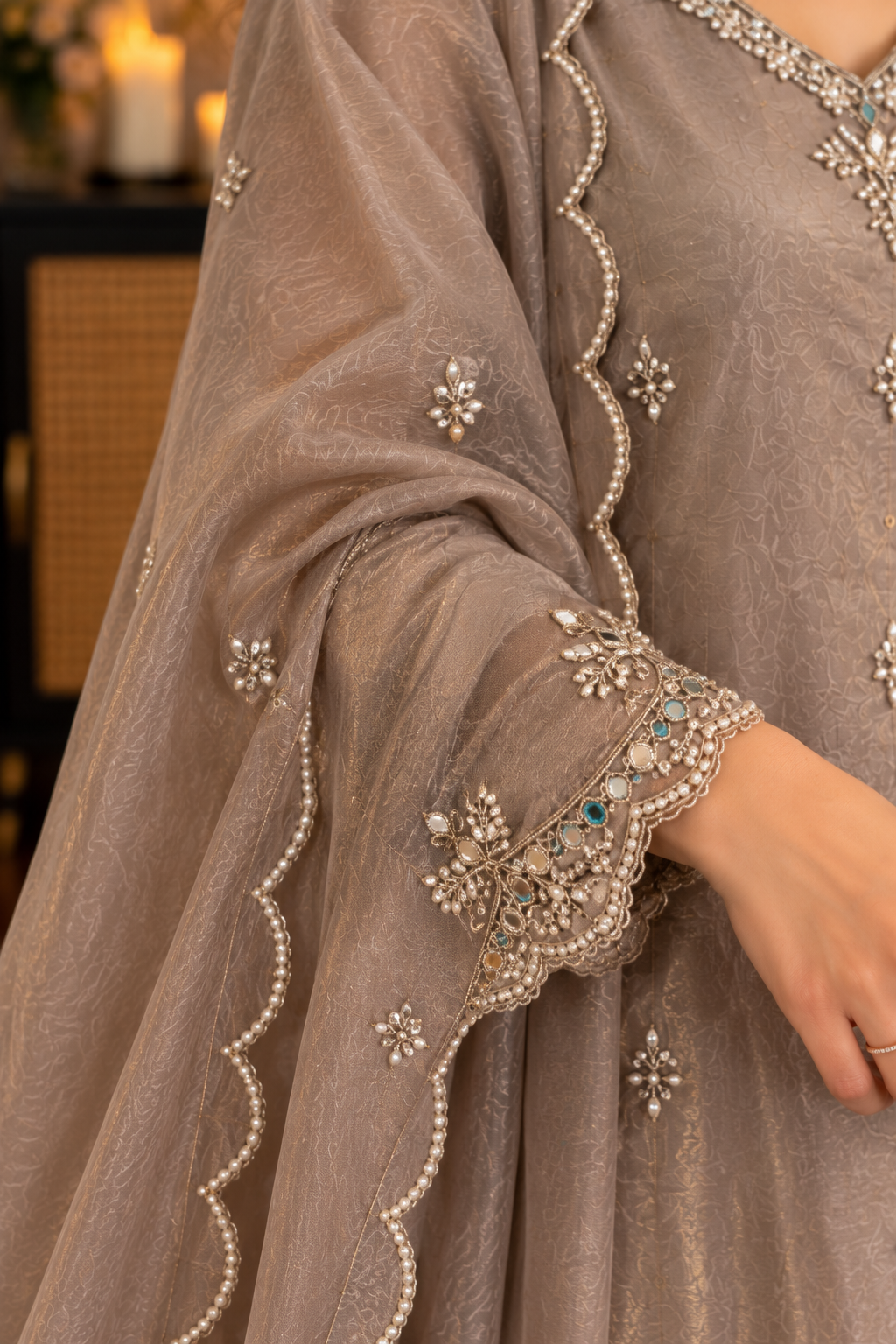 ✨Az02- Champagne Gold Tissue Divider Sharara Suit