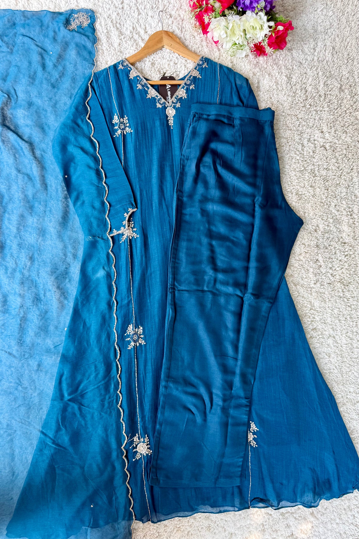 ✨ Daisy - Premium Blue Mul Chanderi A-Line Anarkali Kurta set