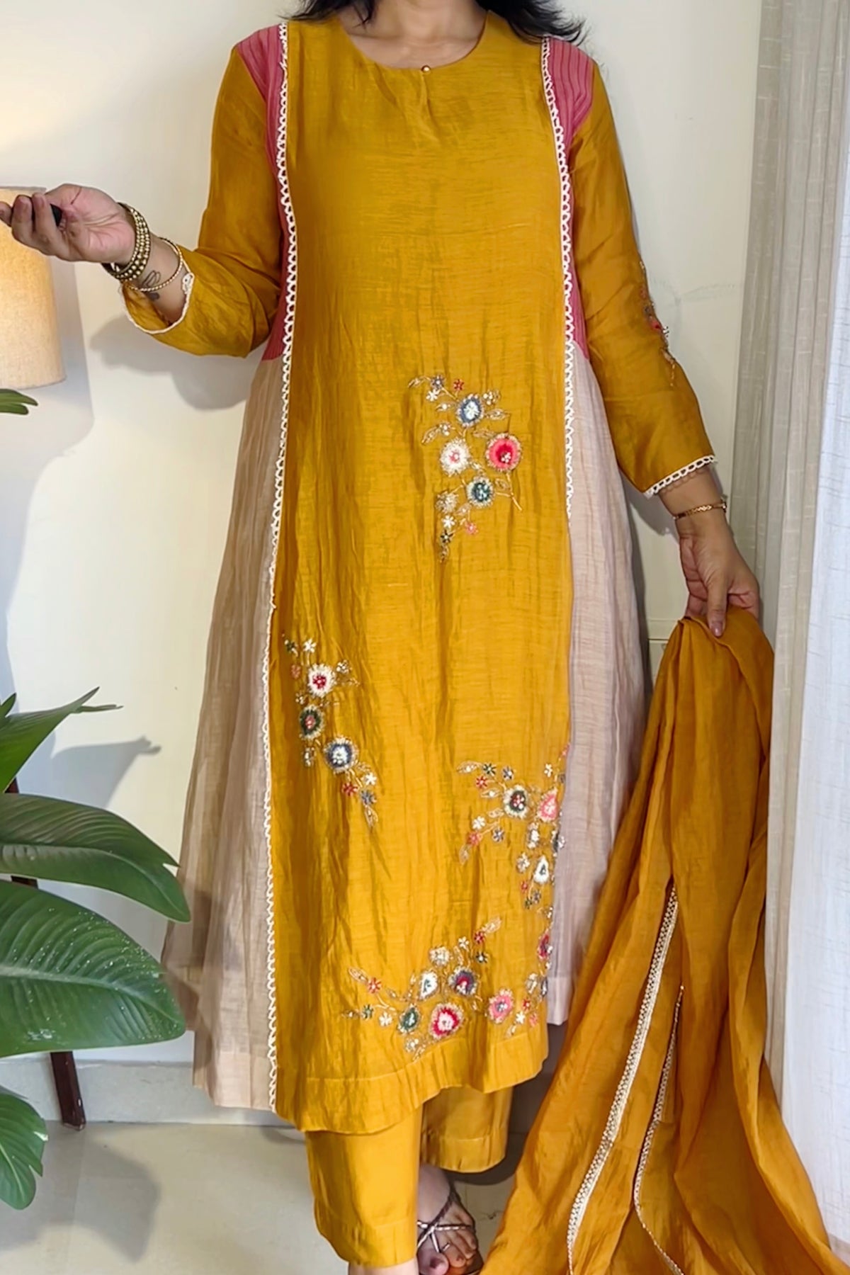 ✨Hope - Diwali Special Yellow Mul Chanderi A-Line Kurta set